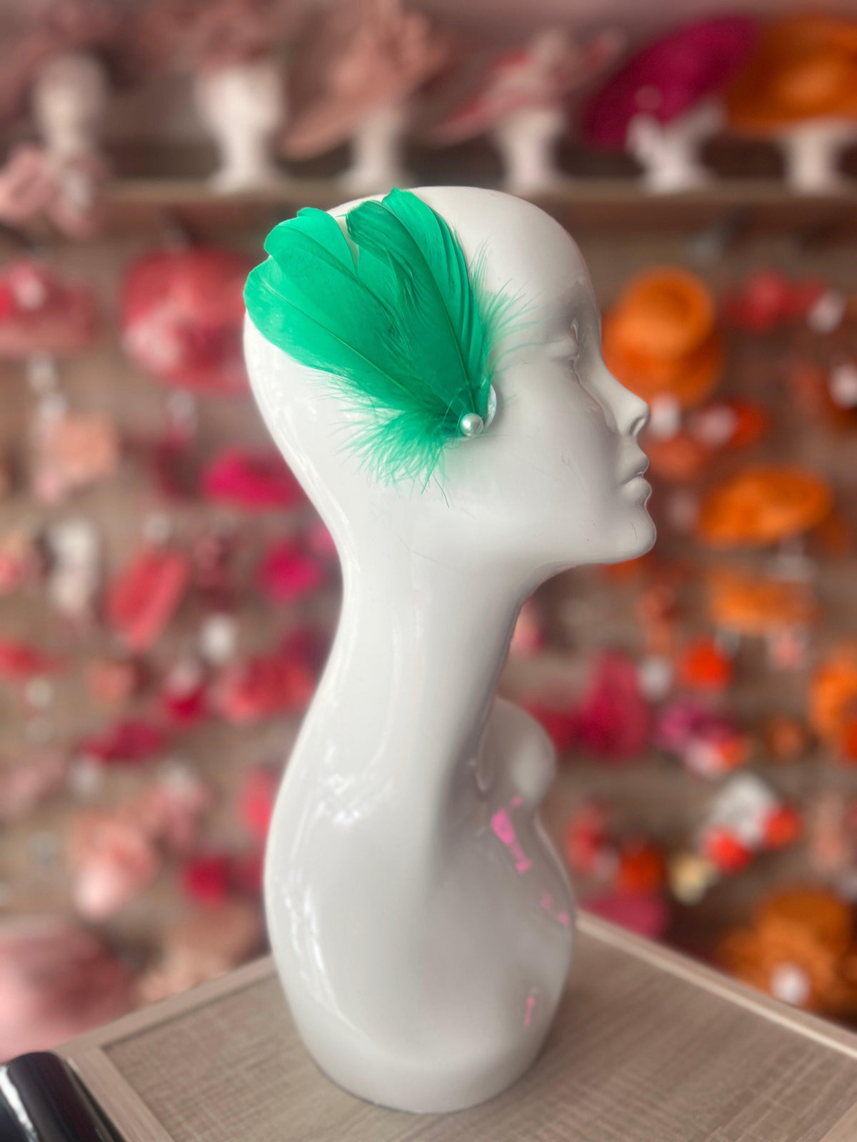 Jade Fascinator Hair Clip With Feathers &amp; Pearl