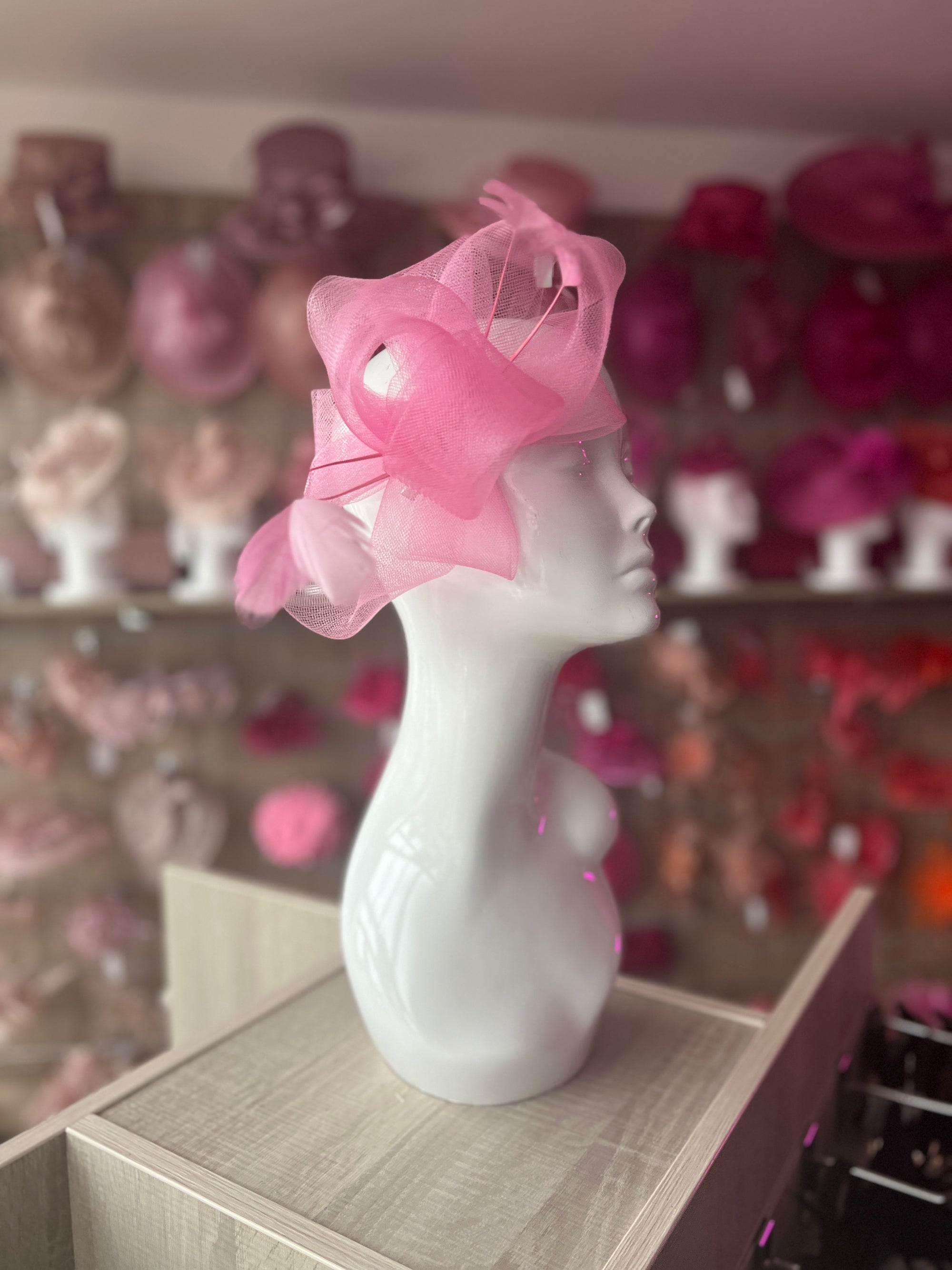 Pink Large Loop Fascinator With Feathers