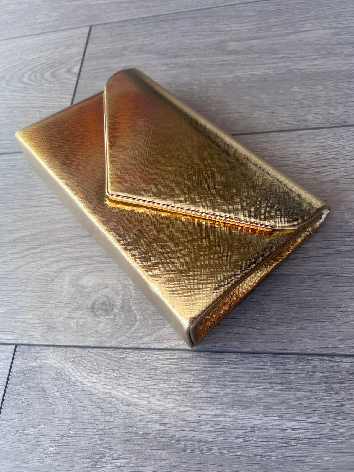 Luxury Metallic Gold Envelope Clutch Bag With Gold Trim