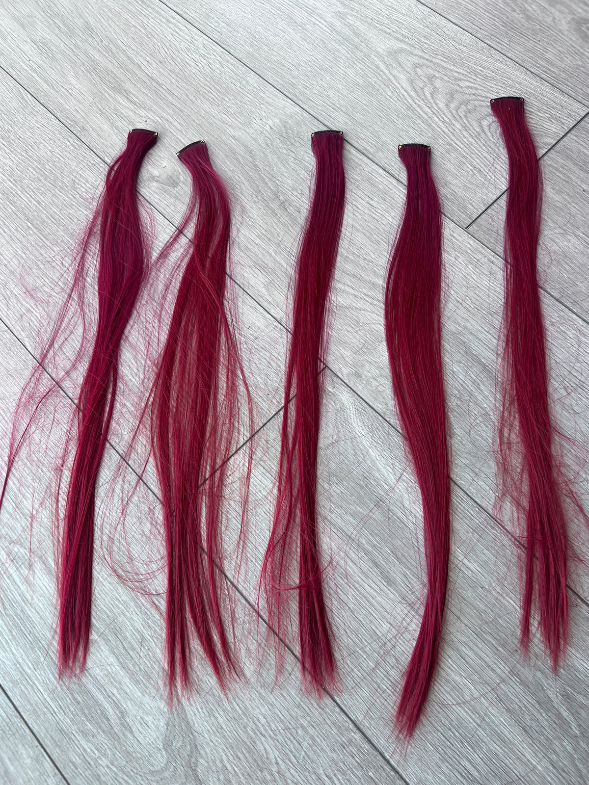 Plum Red Straight Clip In Hair Extensions x5