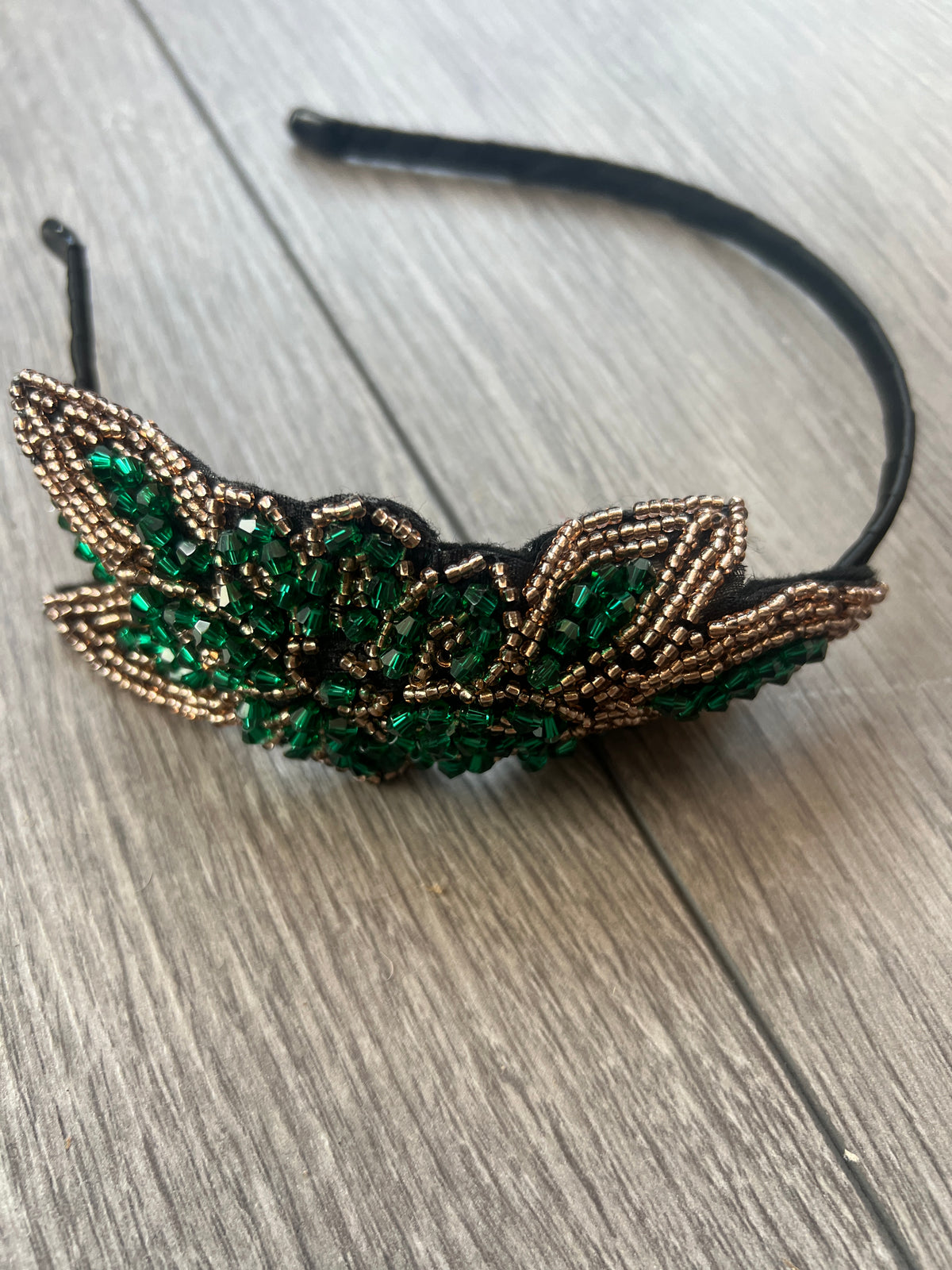Vintage 1920's Green Leaf Beaded Headband