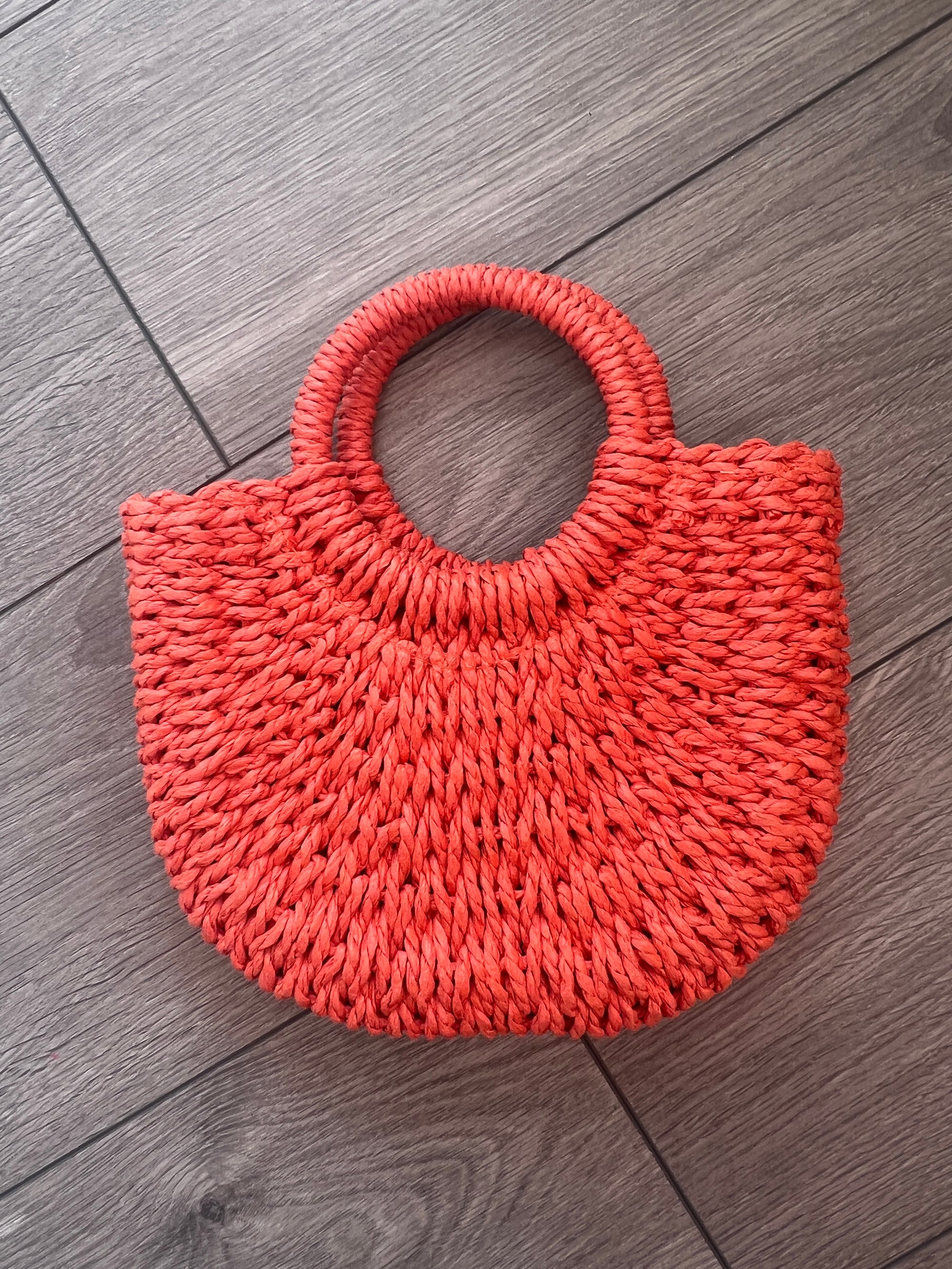 Orange Small Rattan Straw Basket Handbag