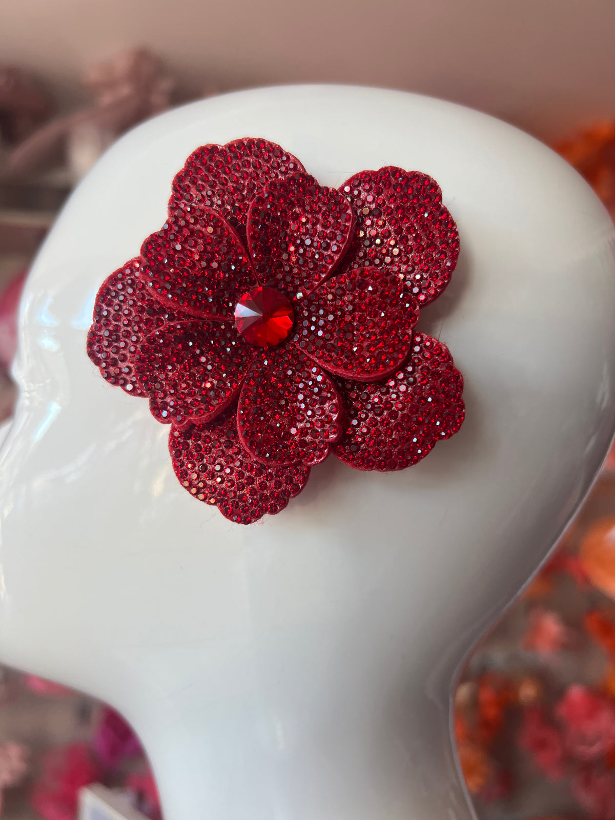 Red Diamante Small Flower Hair Clip