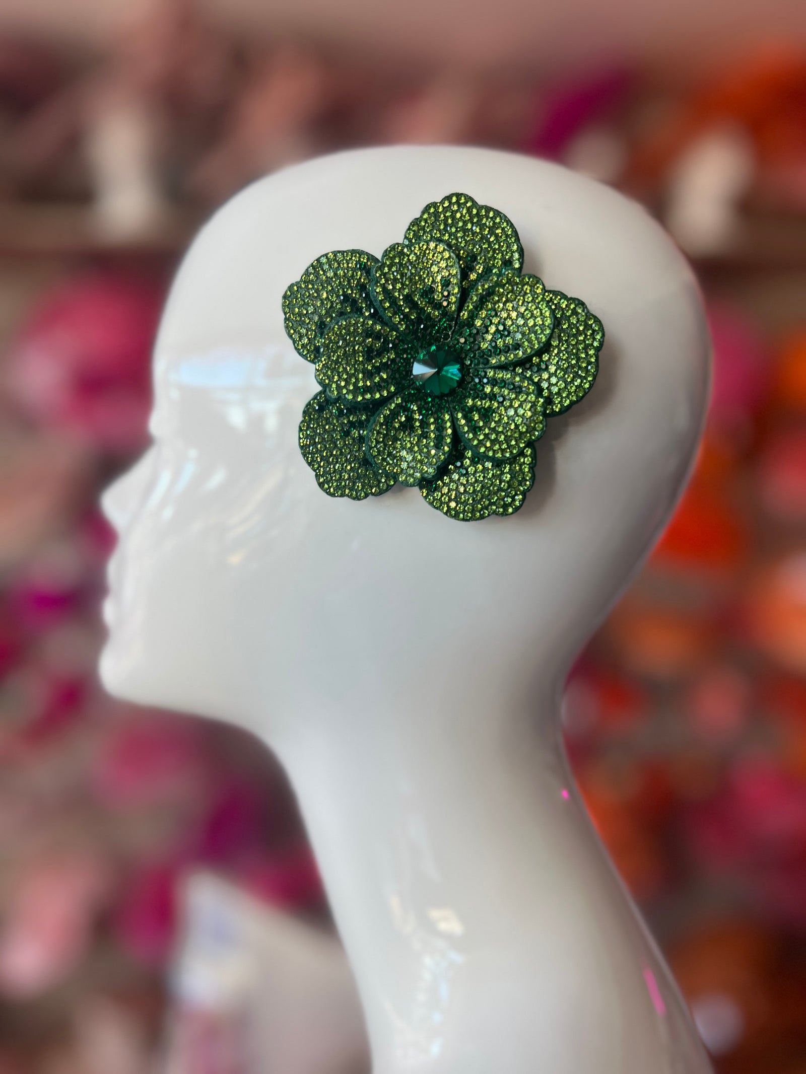 Green Diamante Small Flower Hair Clip