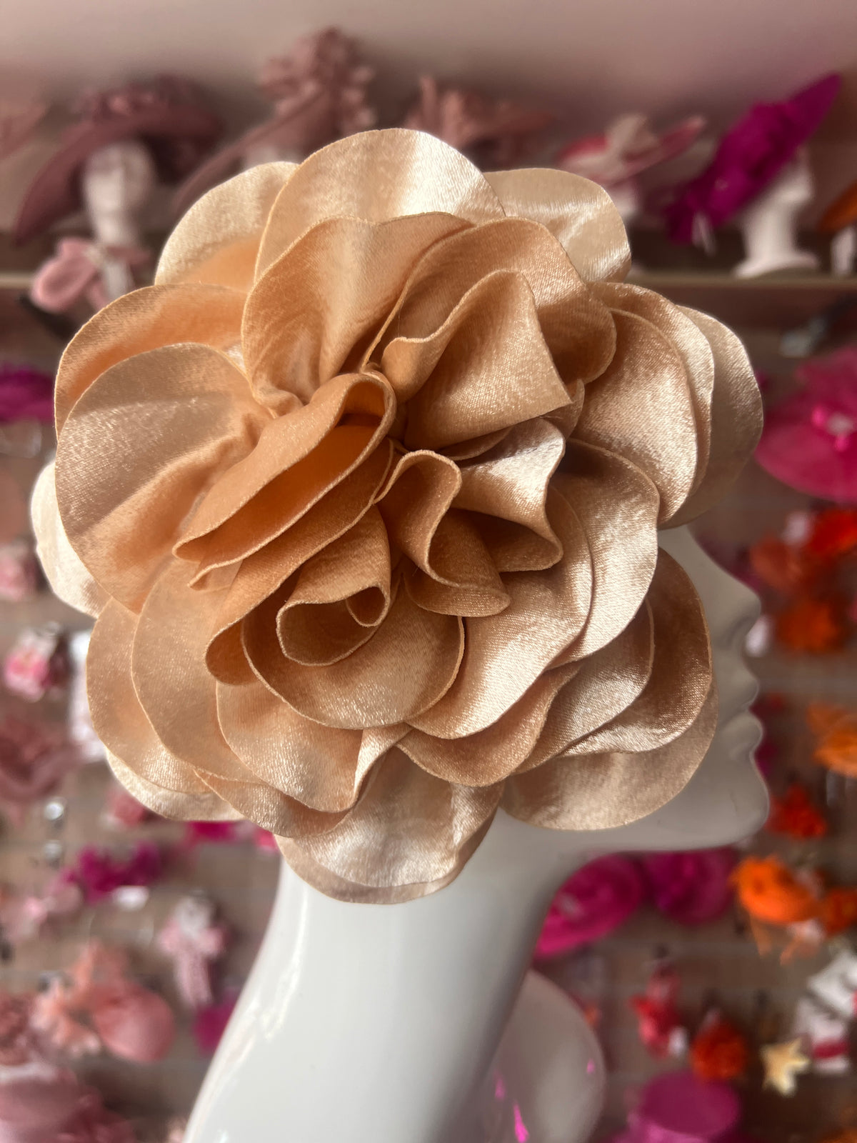 Light Gold Large Satin Rose Flower Fascinator