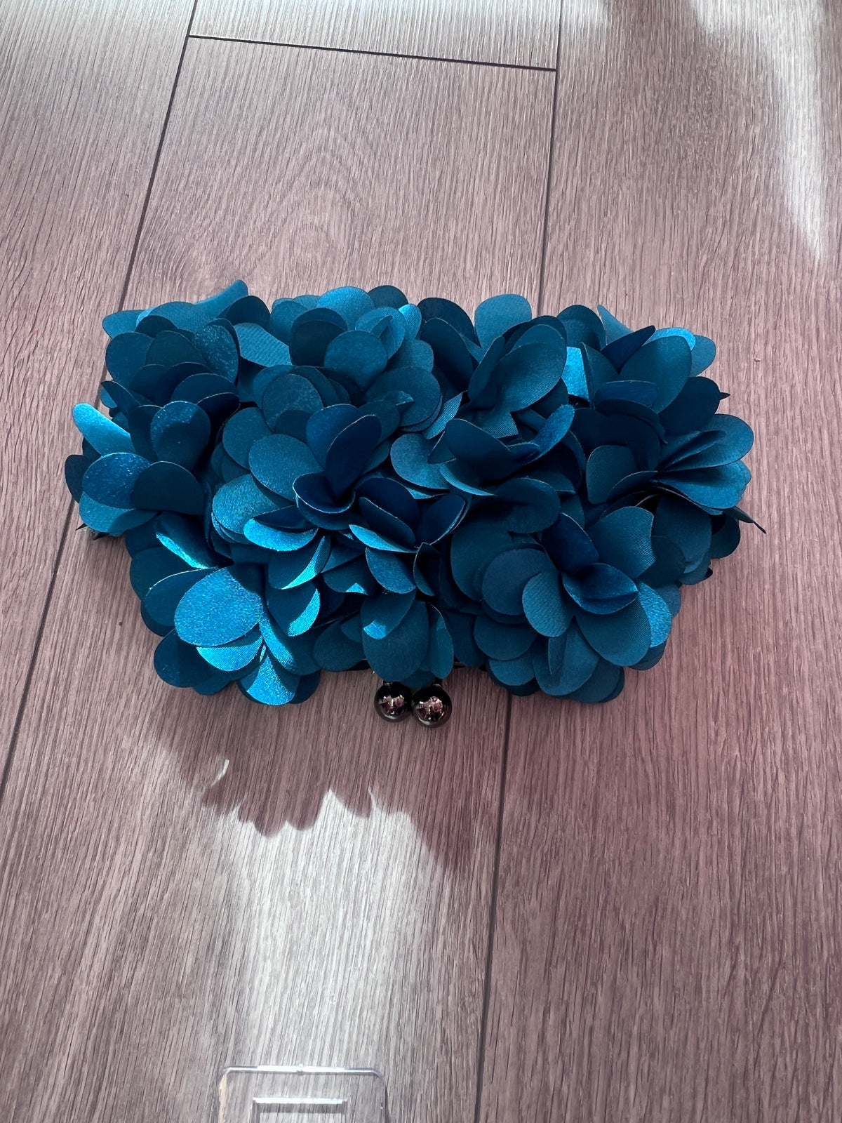Teal Satin Flower Petal Clutch Bag