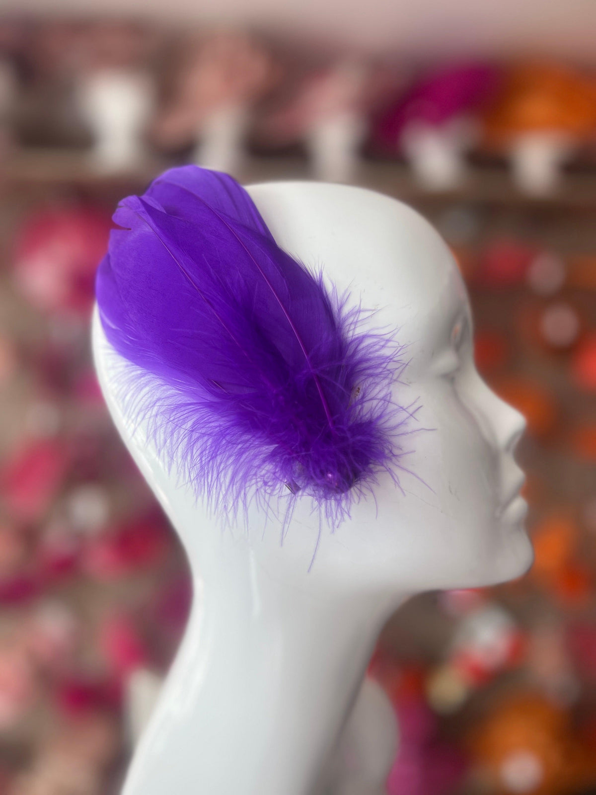 Purple Fascinator Hair Clip With Feathers &amp; Pearl