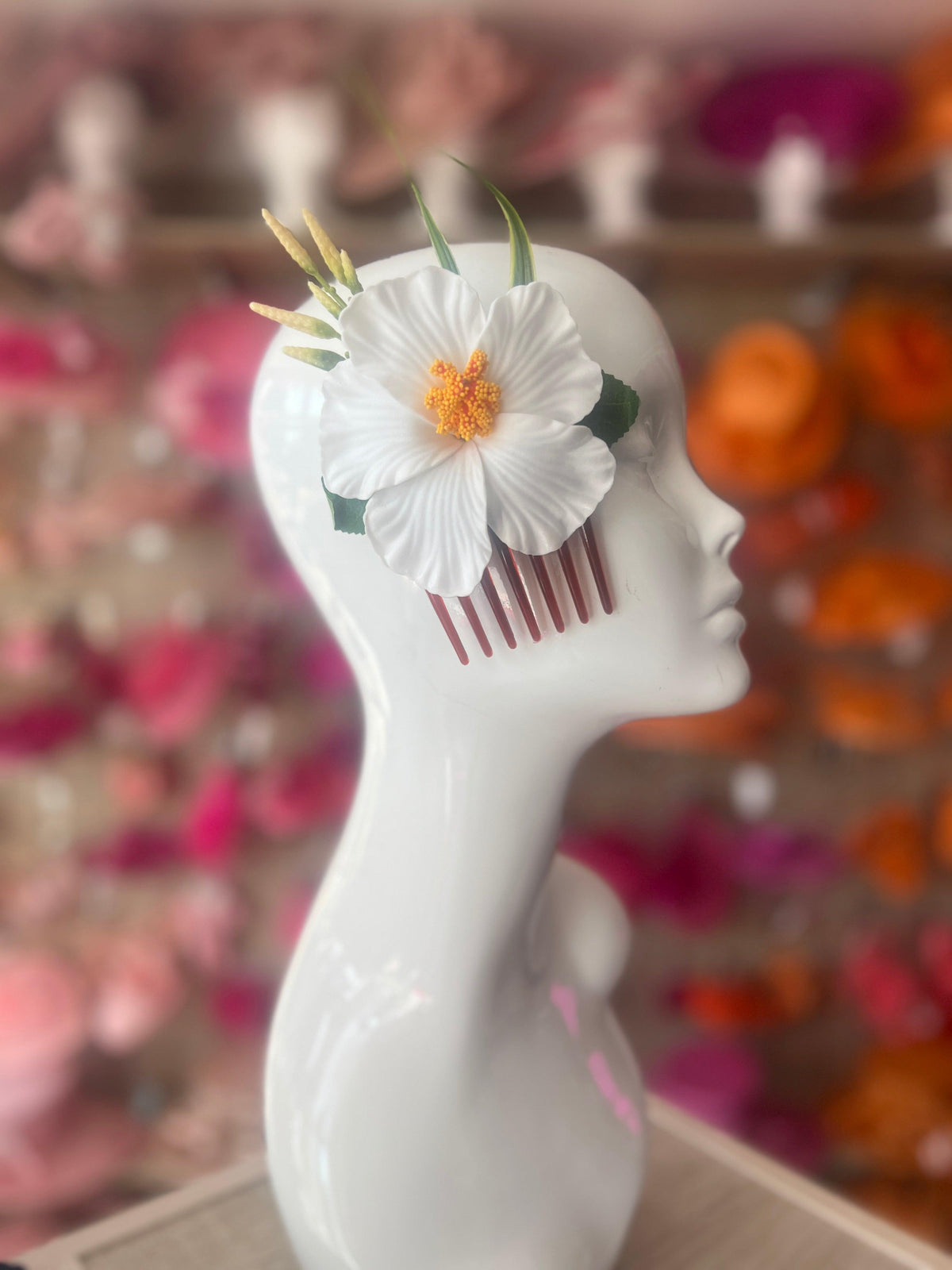 White Hawaiian Hair Flower Comb