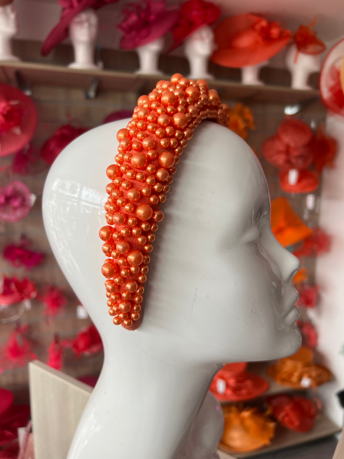 Megan Orange Chunky Pearl Headband