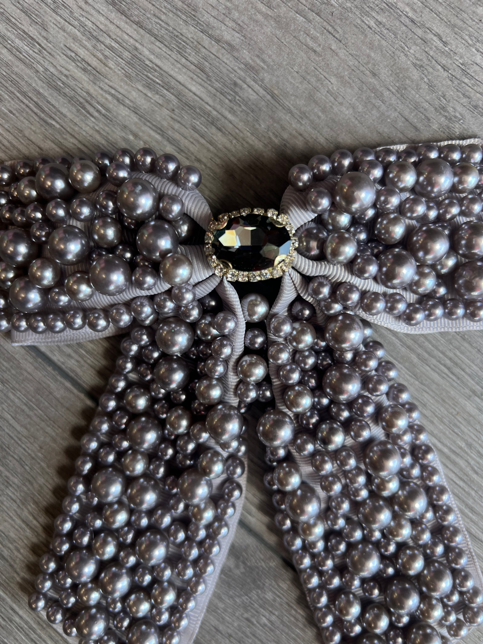 Grey/Silver Pearl Bow Barrette Hair Clip