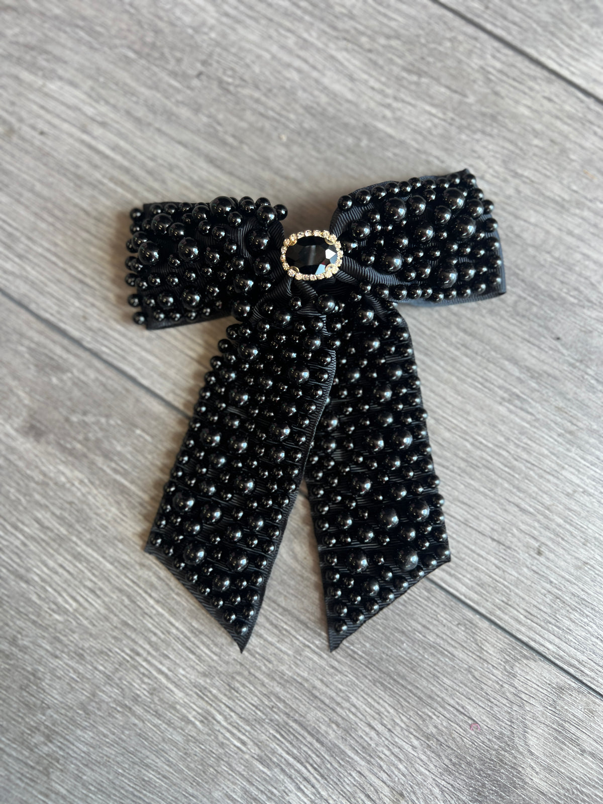 Black Pearl Bow Barrette Hair Clip