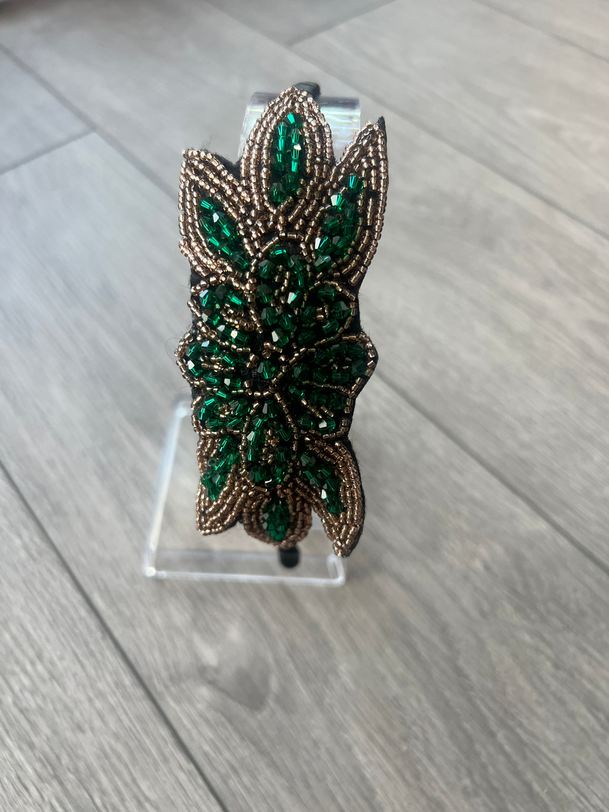 Vintage 1920's Green Leaf Beaded Headband