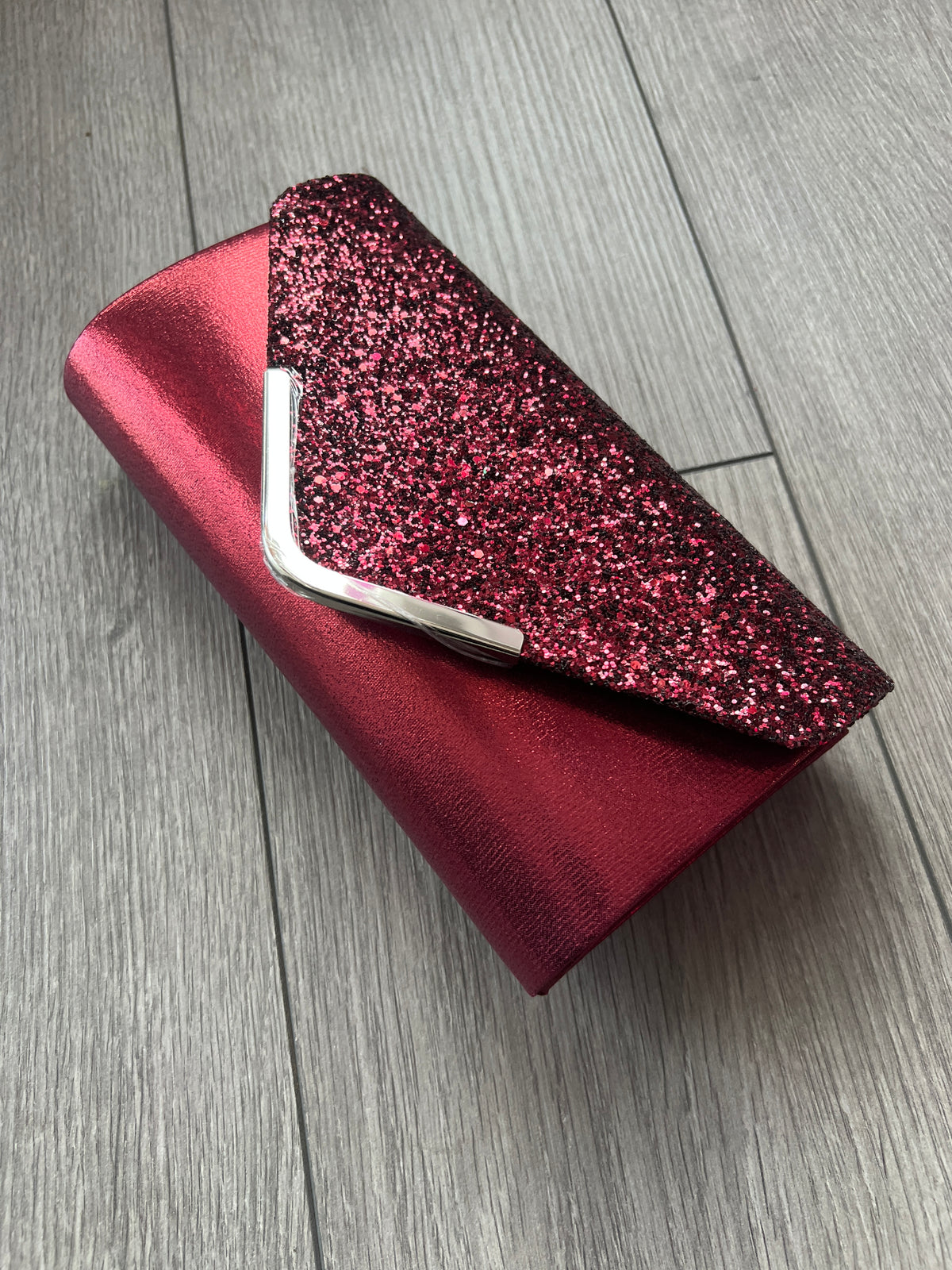Burgundy Glitter Clutch Bag