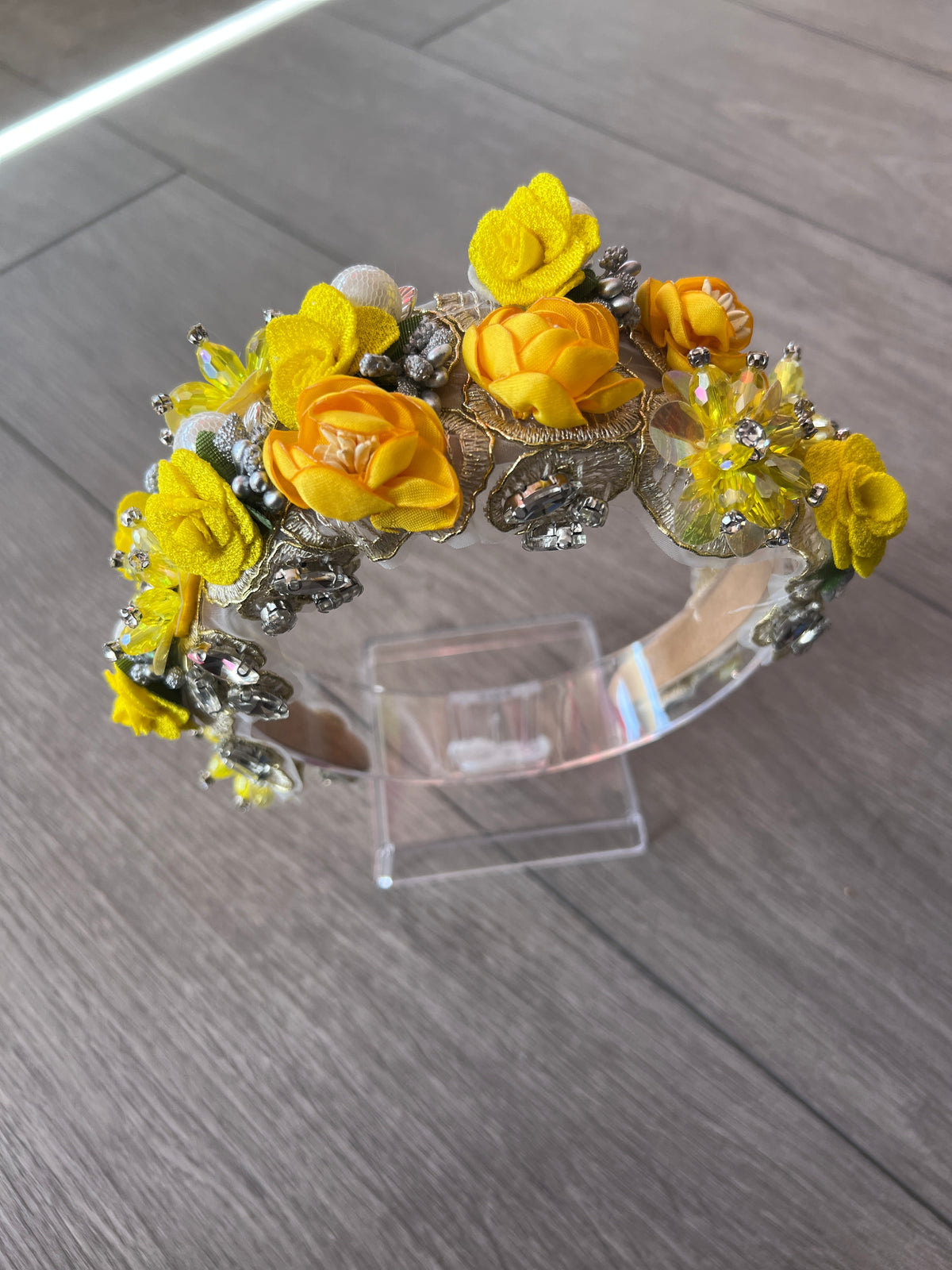 Yellow Flower Headband With Pearls &amp; Diamantes