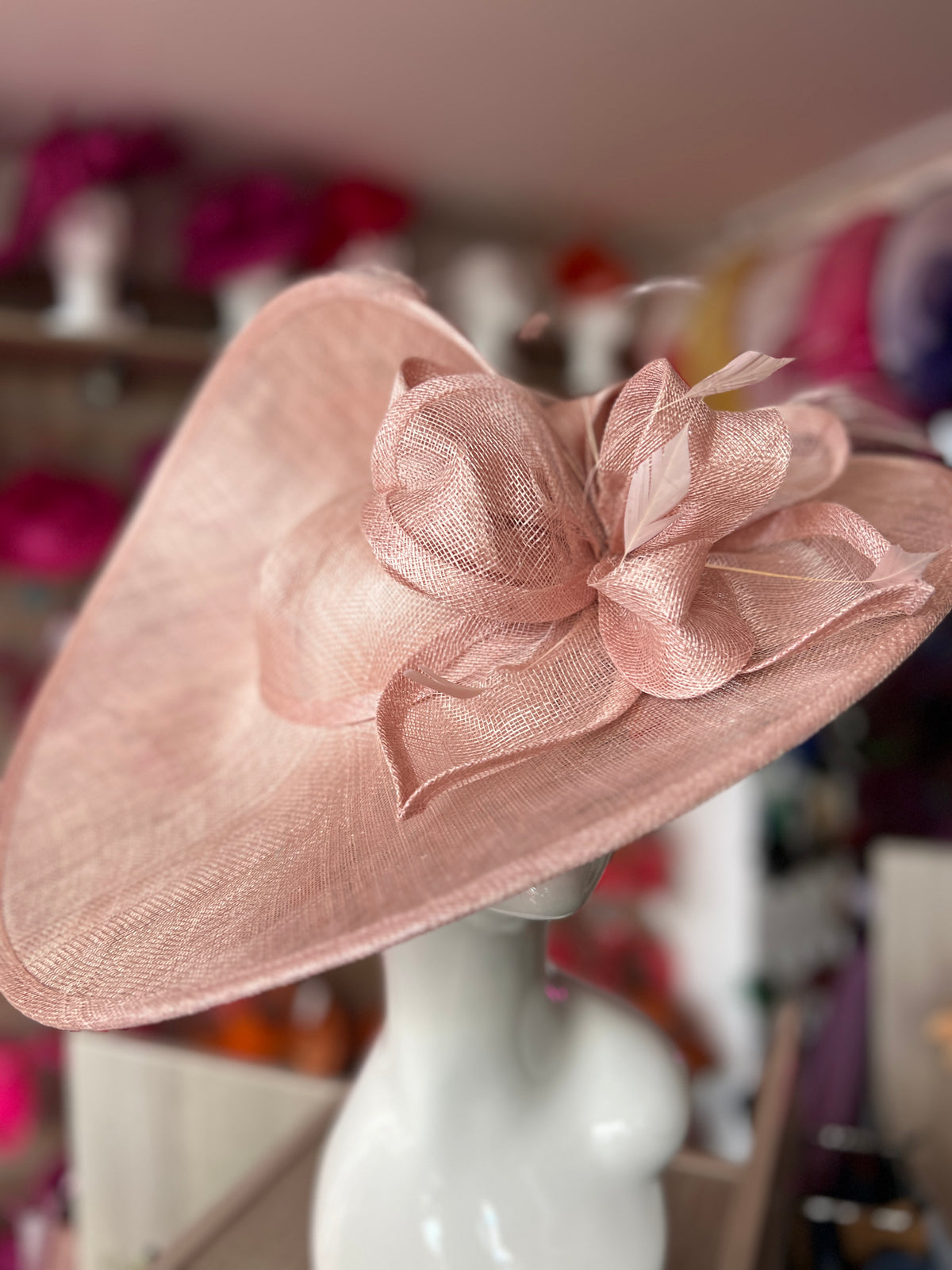 Deluxe Large Blush Hatinator with Split Brim &amp; Feathers (Copy)