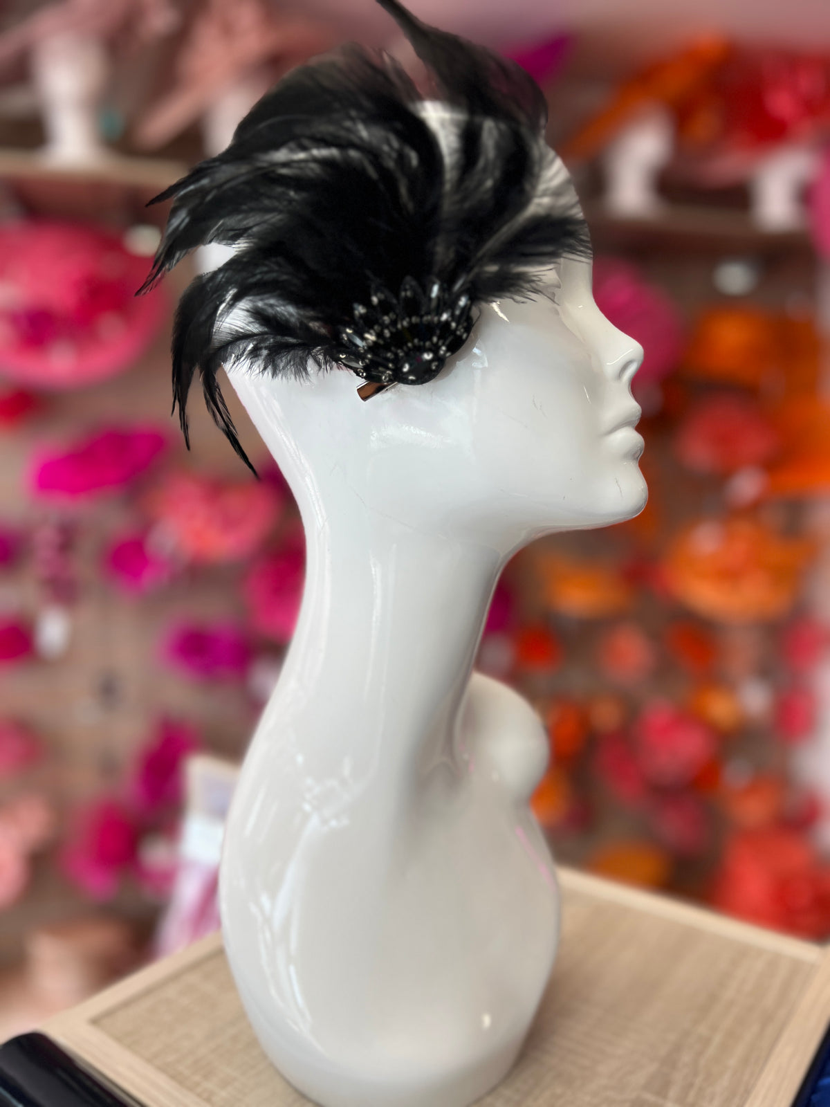 Black Art Deco Style Feather Flapper Hair Clip