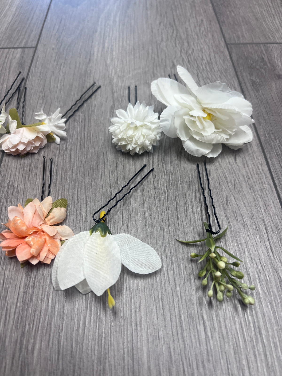 Set Of 12 White / Apricot/Purple Floral Bridal Hair Pins