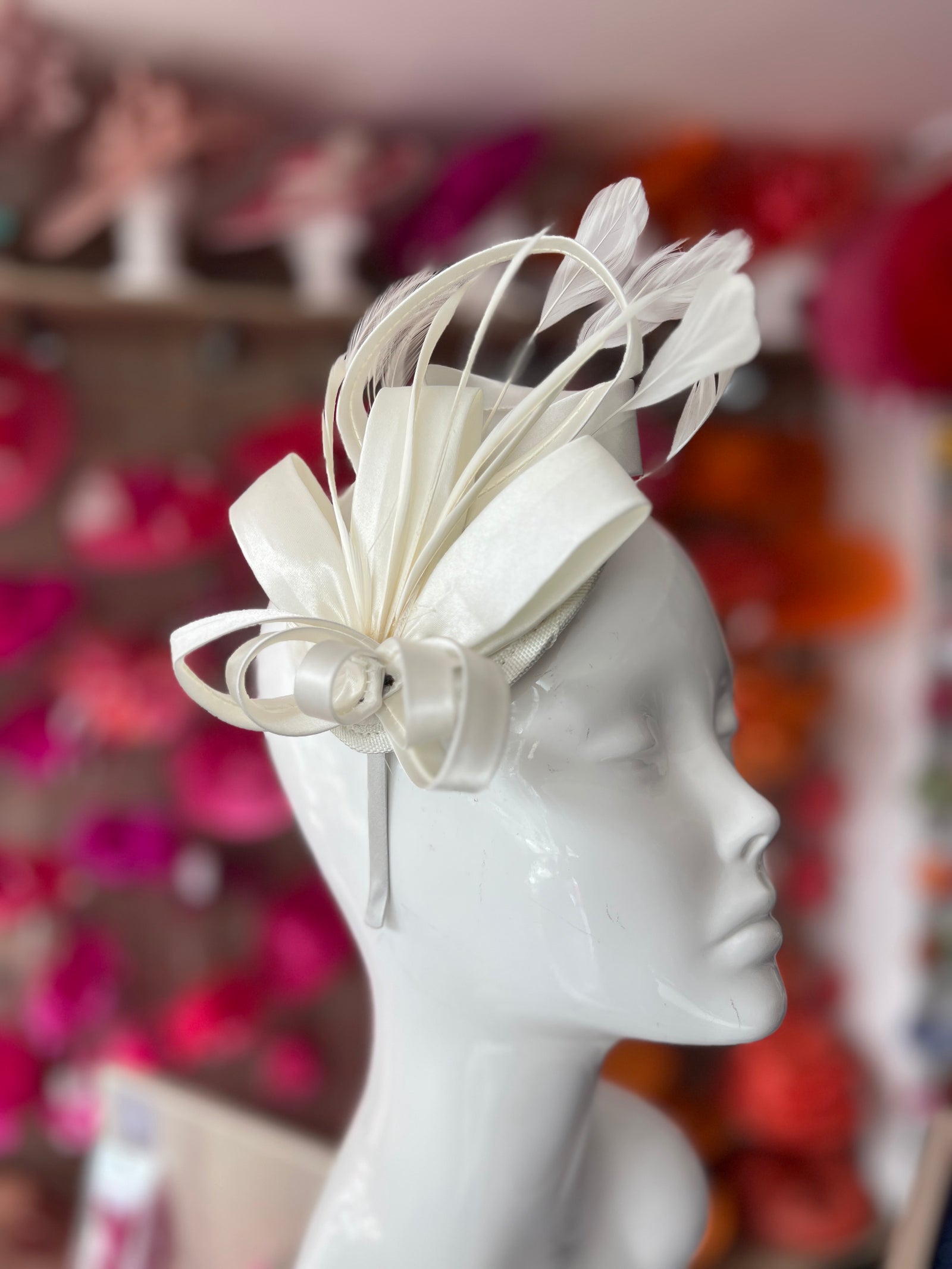 Ivory Fascinated Headband With Looped Satin & Feathers