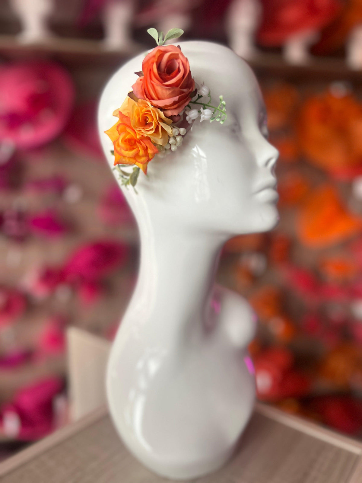 Vintage Floral Rose Hair Comb Orange