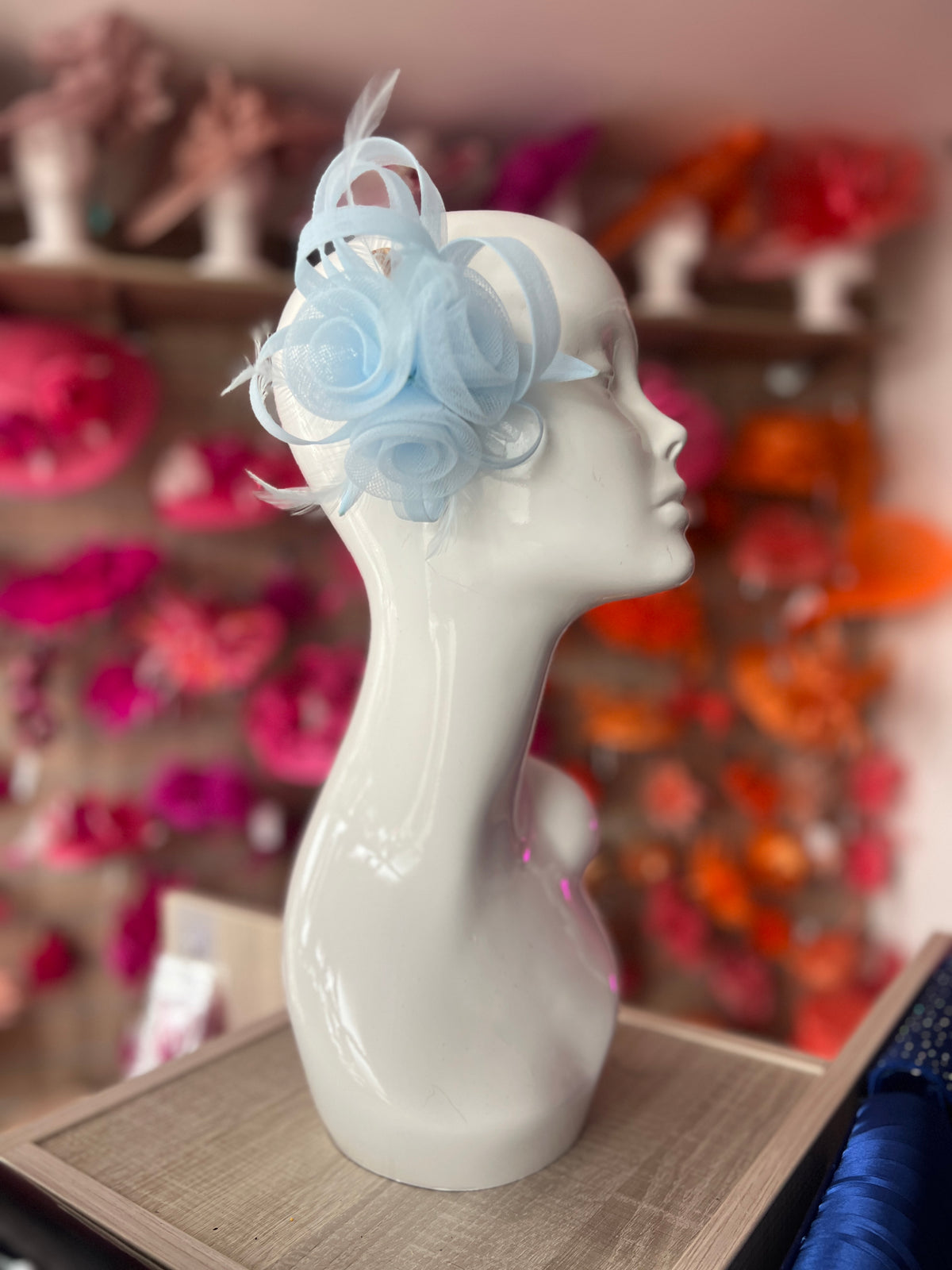 Small Fluted Crinoline Hair Fascinator Pale Blue