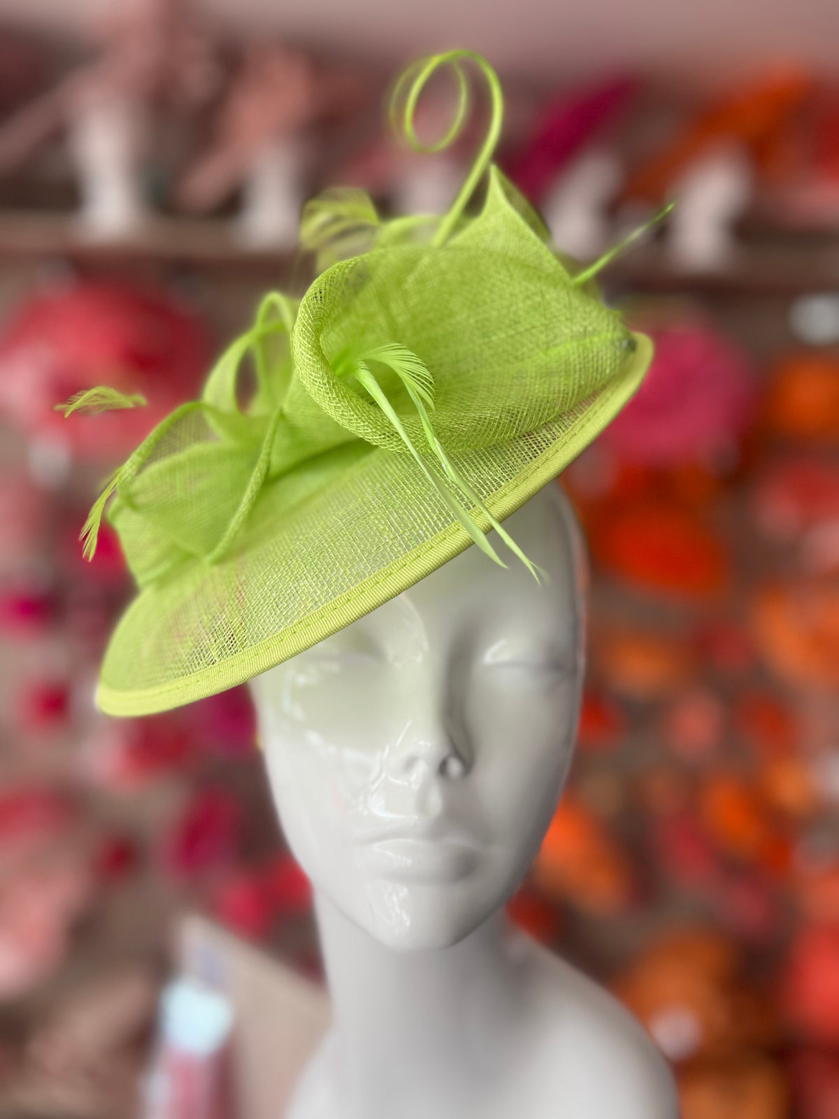 Liime Sinamay Petunia Flower Fascinator With A Saucer Base