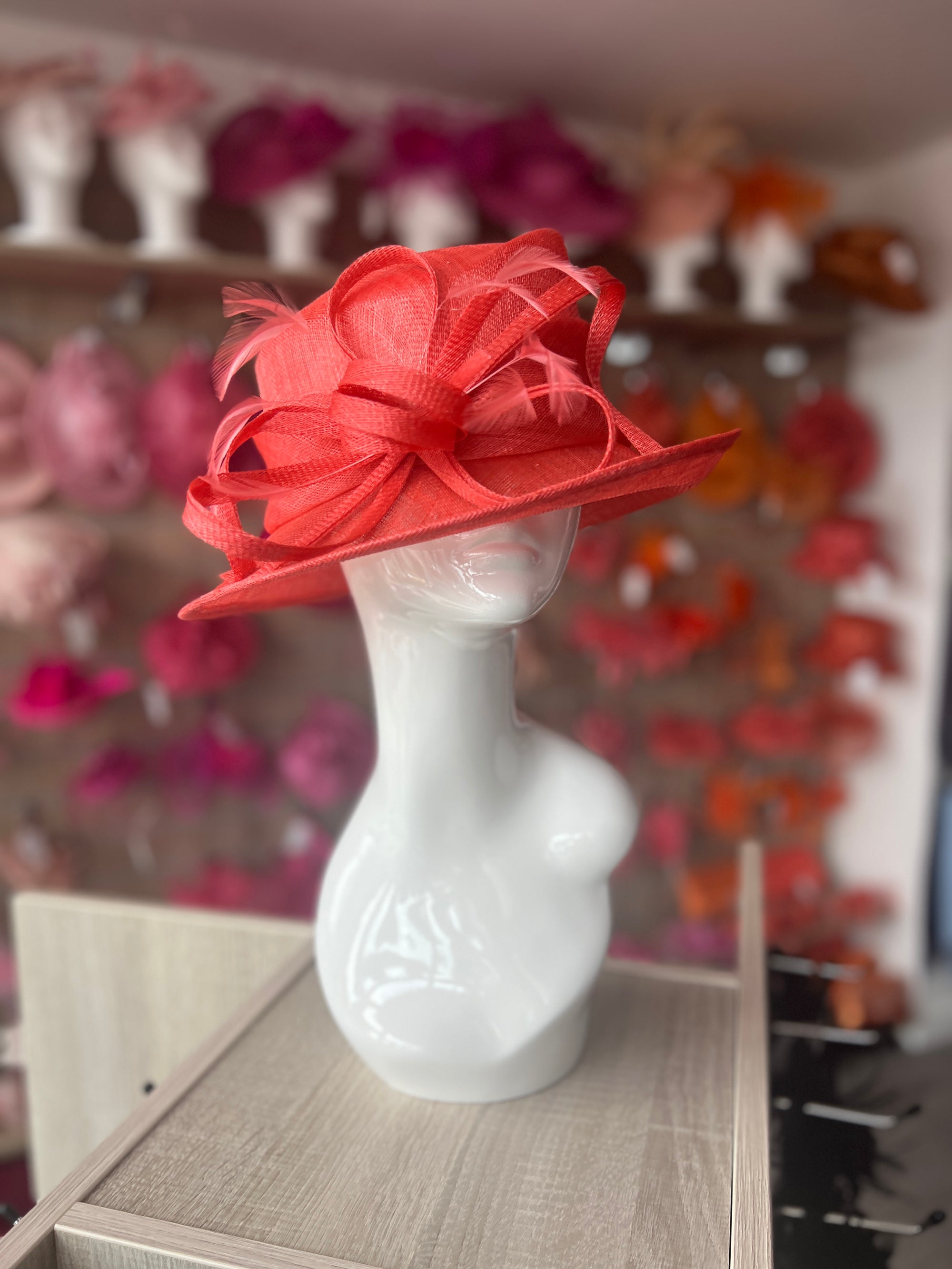 Short Brim Coral Occasion Hat