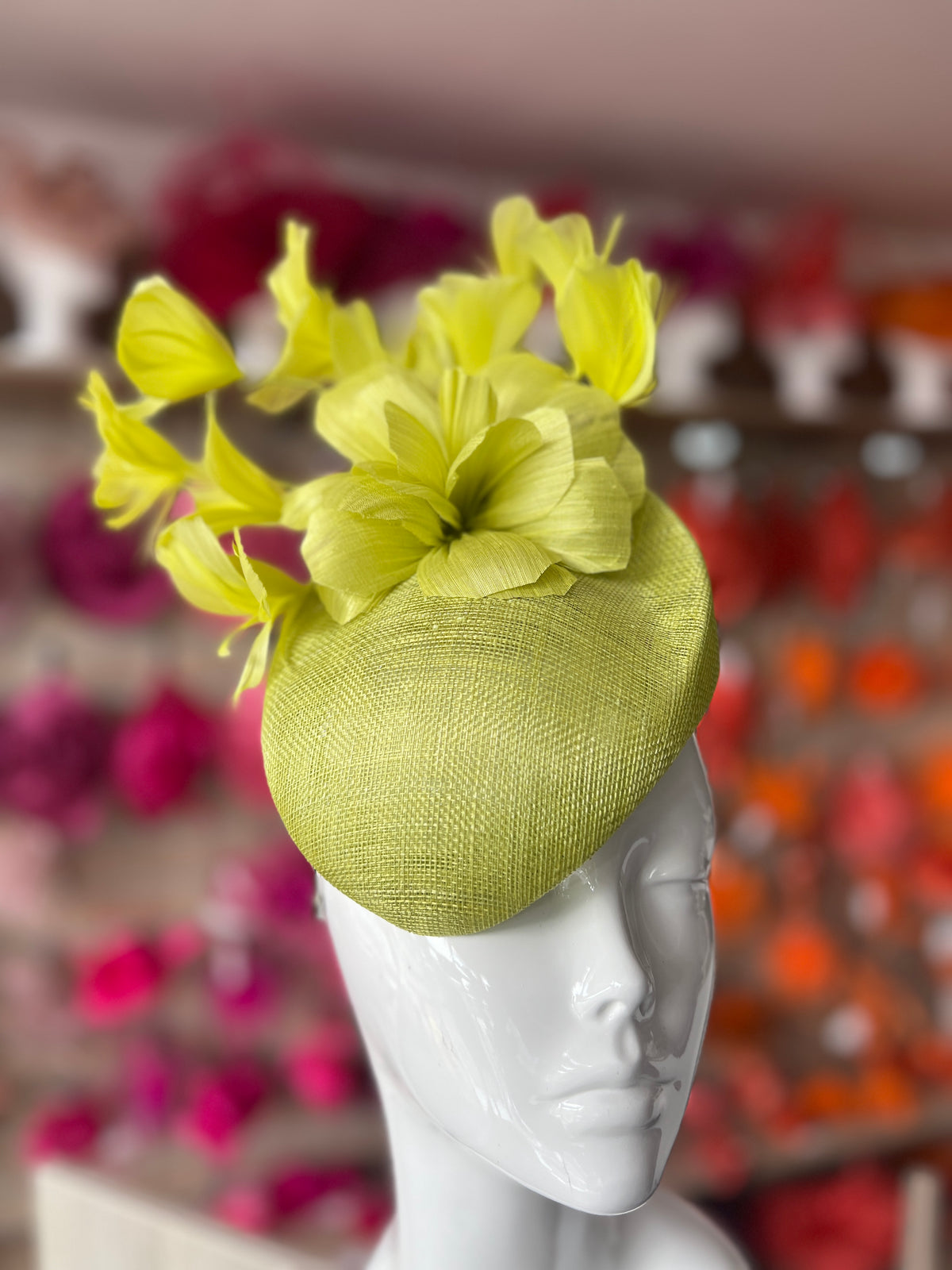 Contoured Lime Pillbox Fascinator Hat