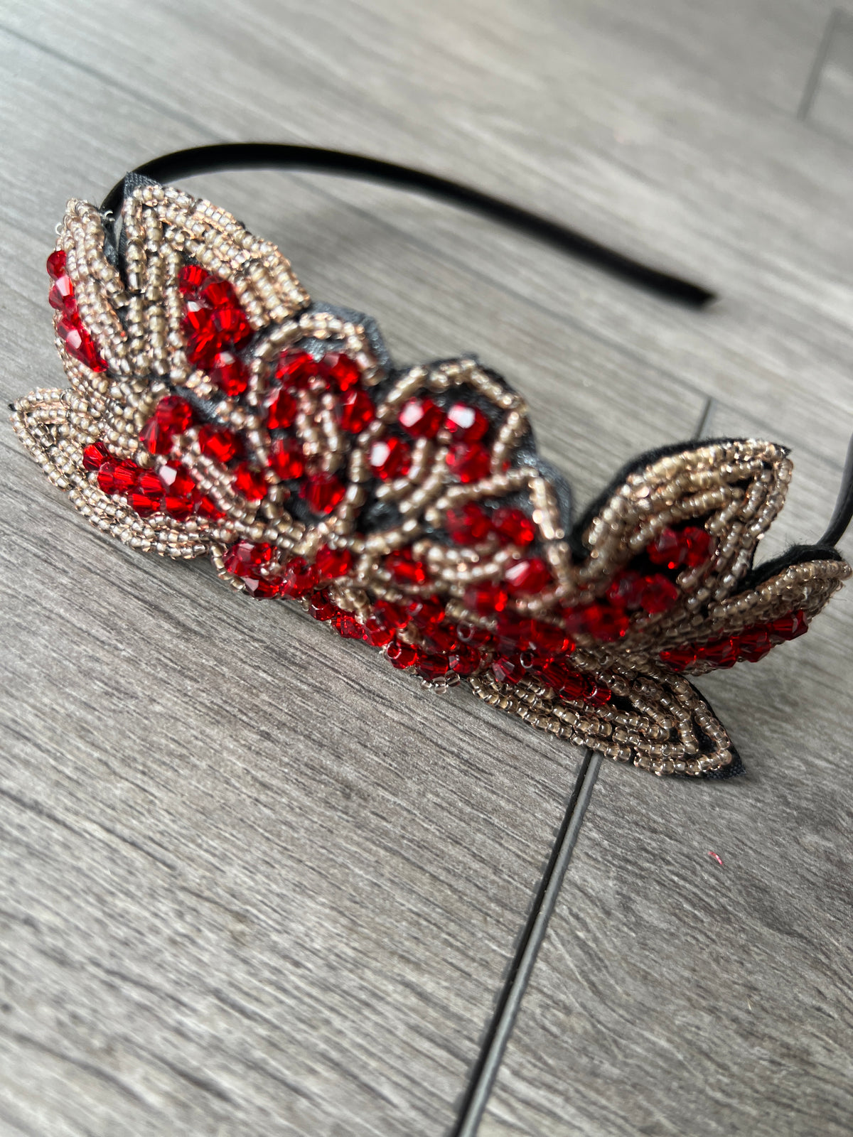Vintage 1920's Red Leaf &amp; Flower Beaded Headband