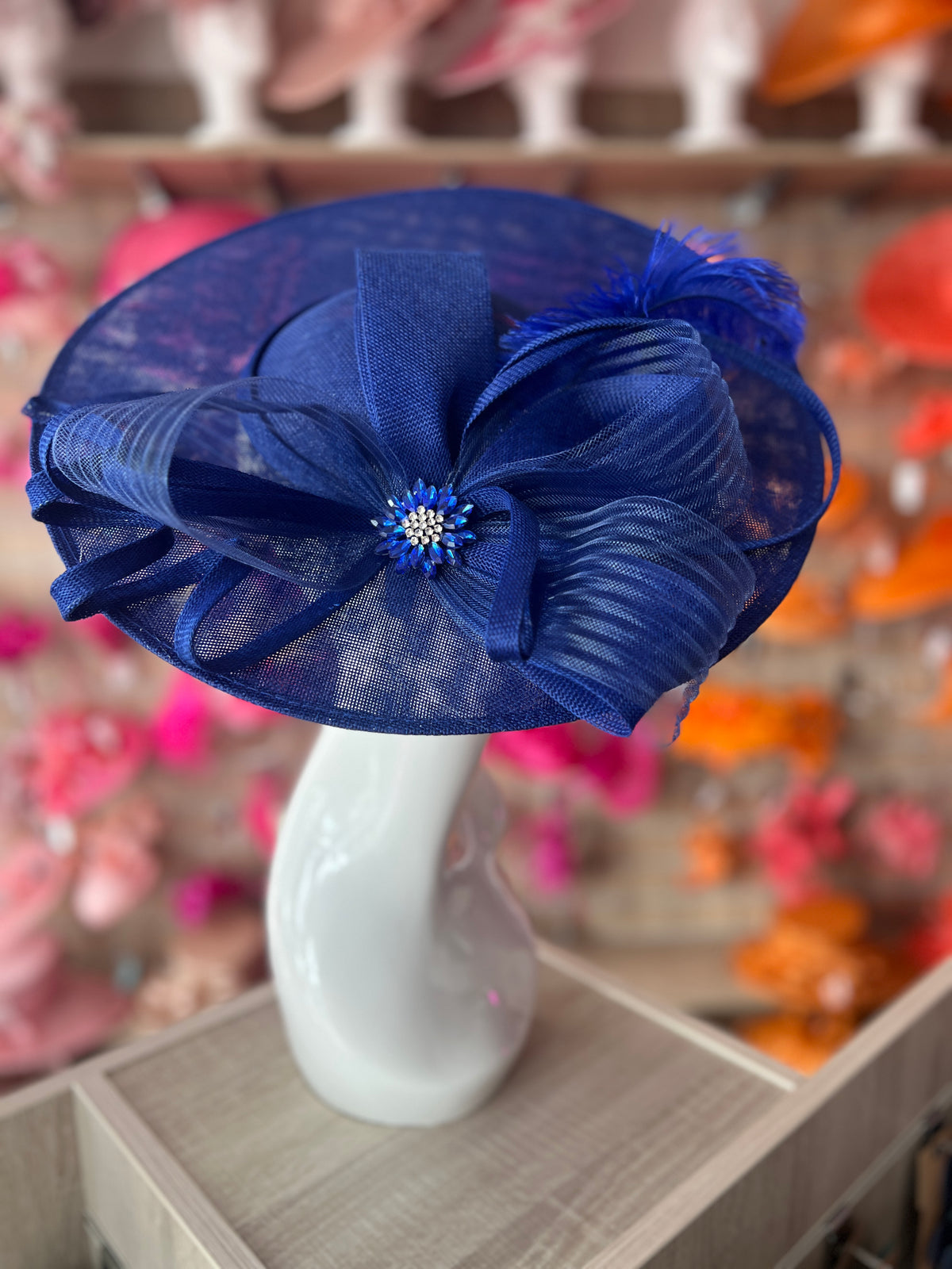 Royal Blue Saucer Hatinator With Feather &amp; Loops