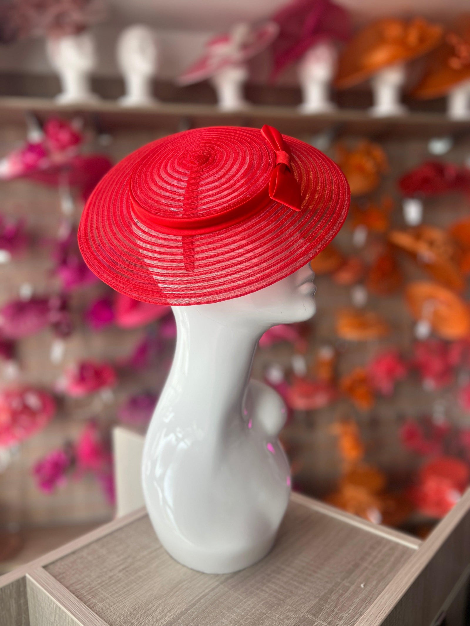Red Crinoline Saucer Fascinator With Bow