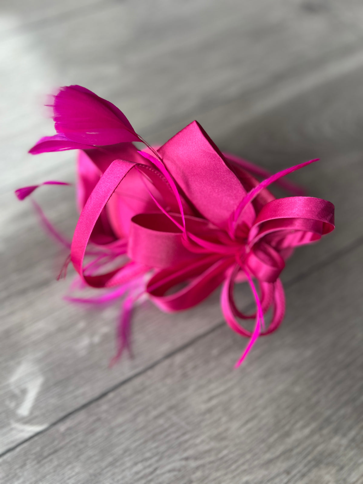 Fuchsia Fascinator Headband With Looped Satin &amp; Feathers