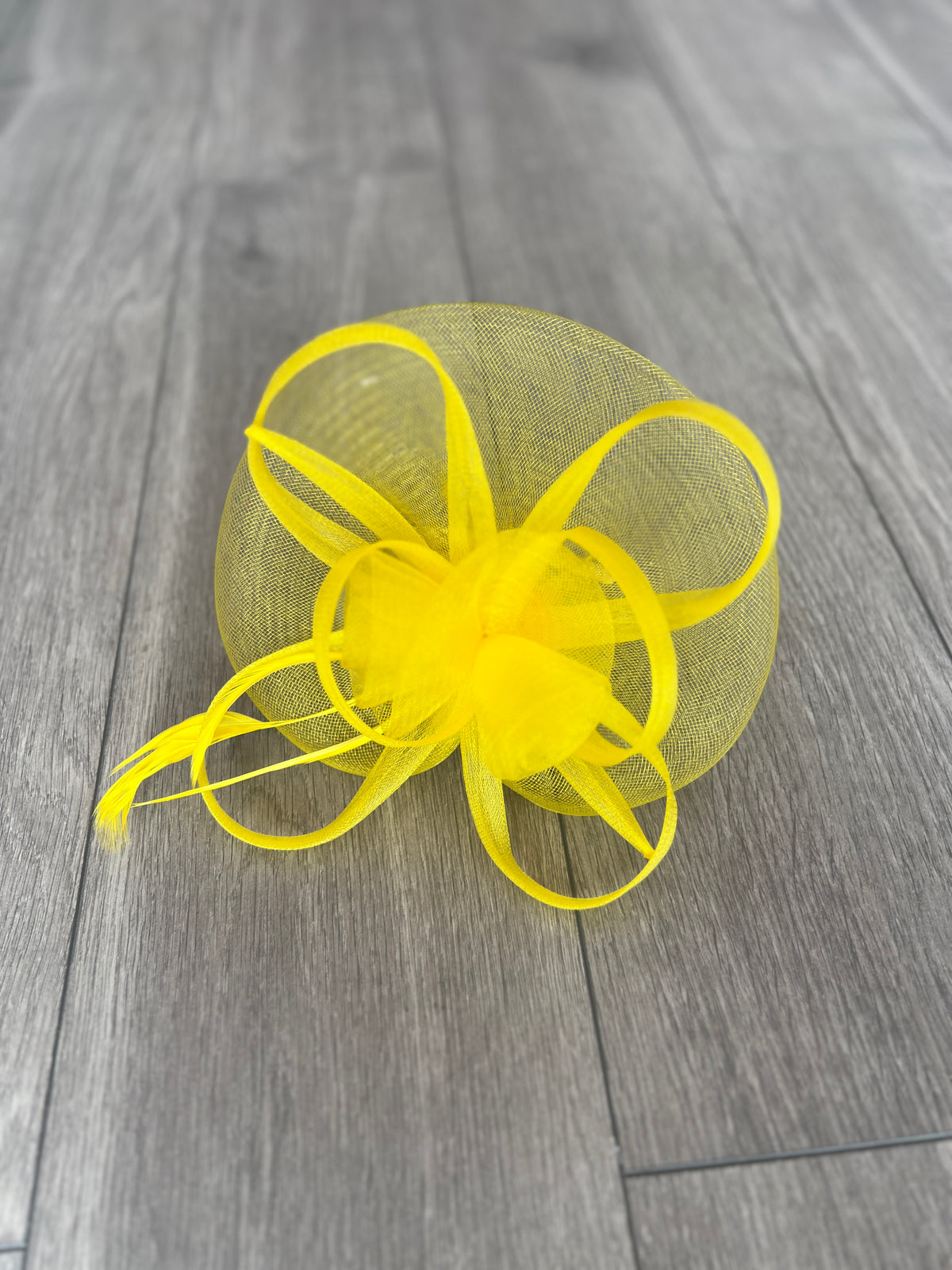 Yellow Crinoline Saucer Fascinator With Loops &amp; Feathers