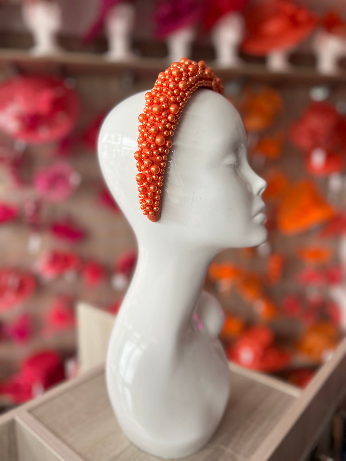Megan Orange Chunky Pearl Headband