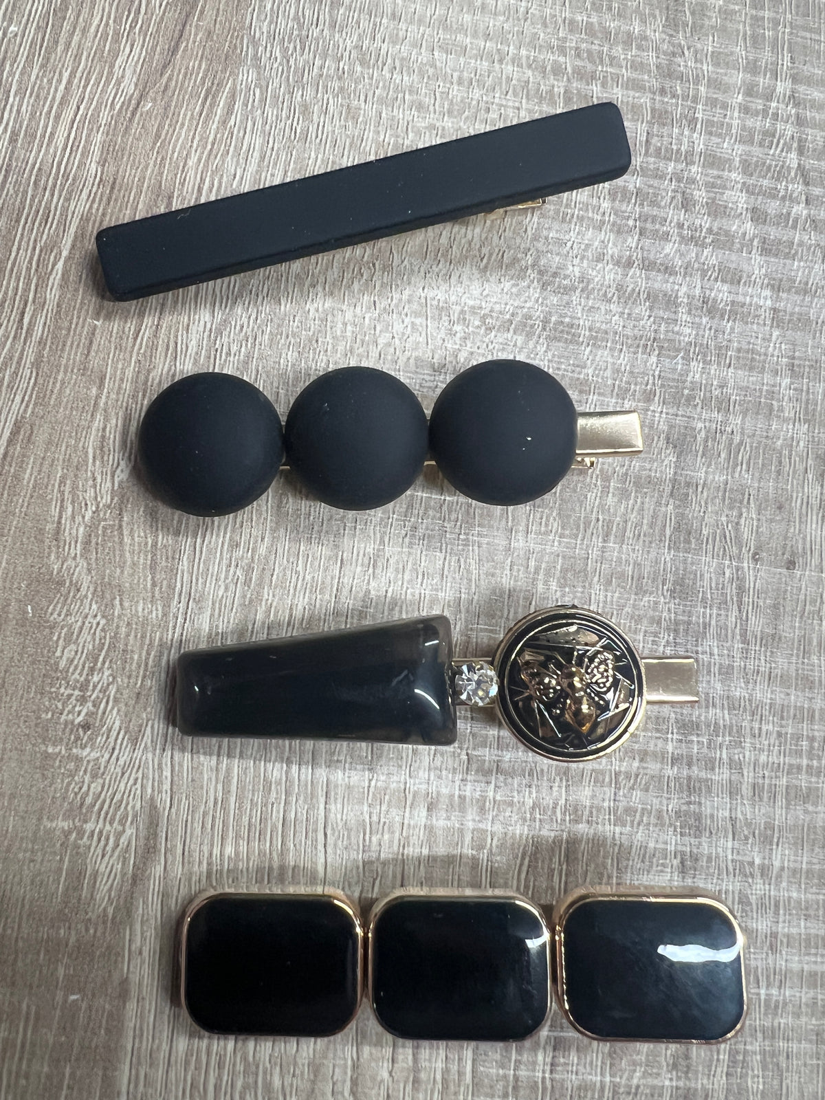 Black Resin &amp; Rhinestone Hair Clips Set x6