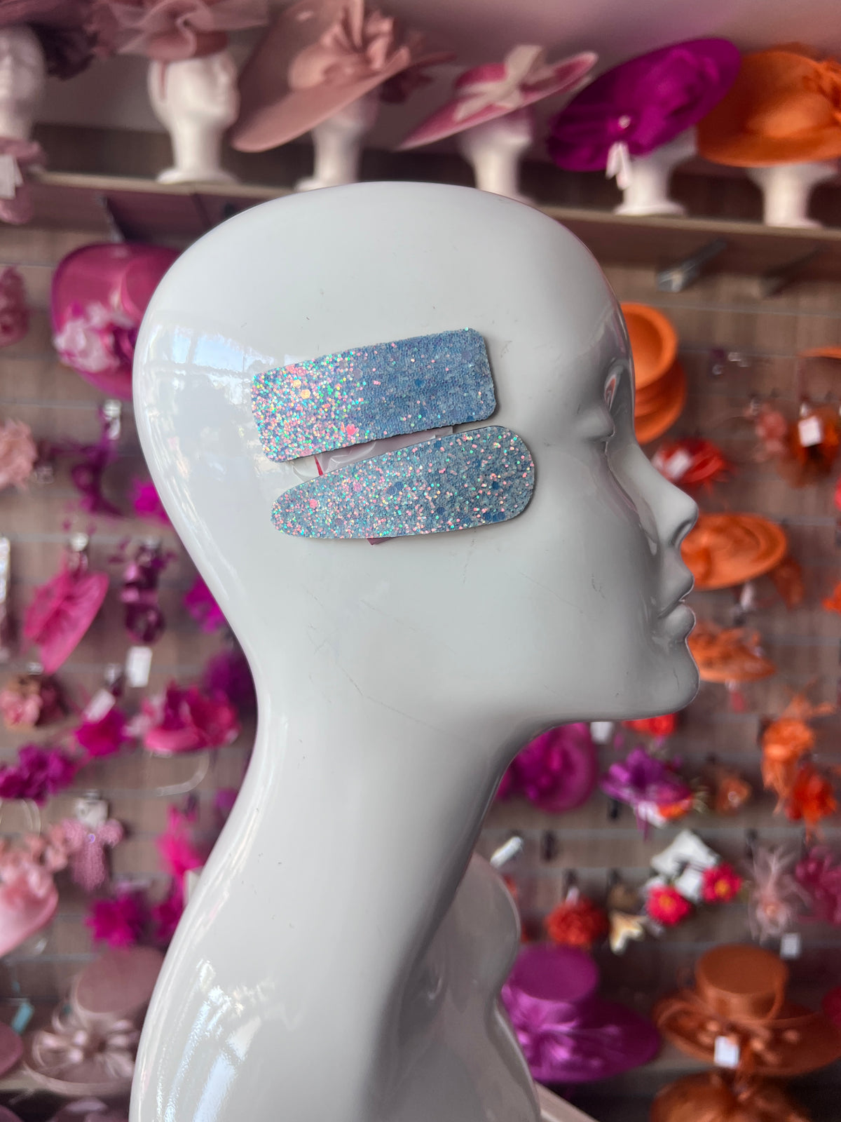 X2 Pale Blue Glitter Snap Hair Clips