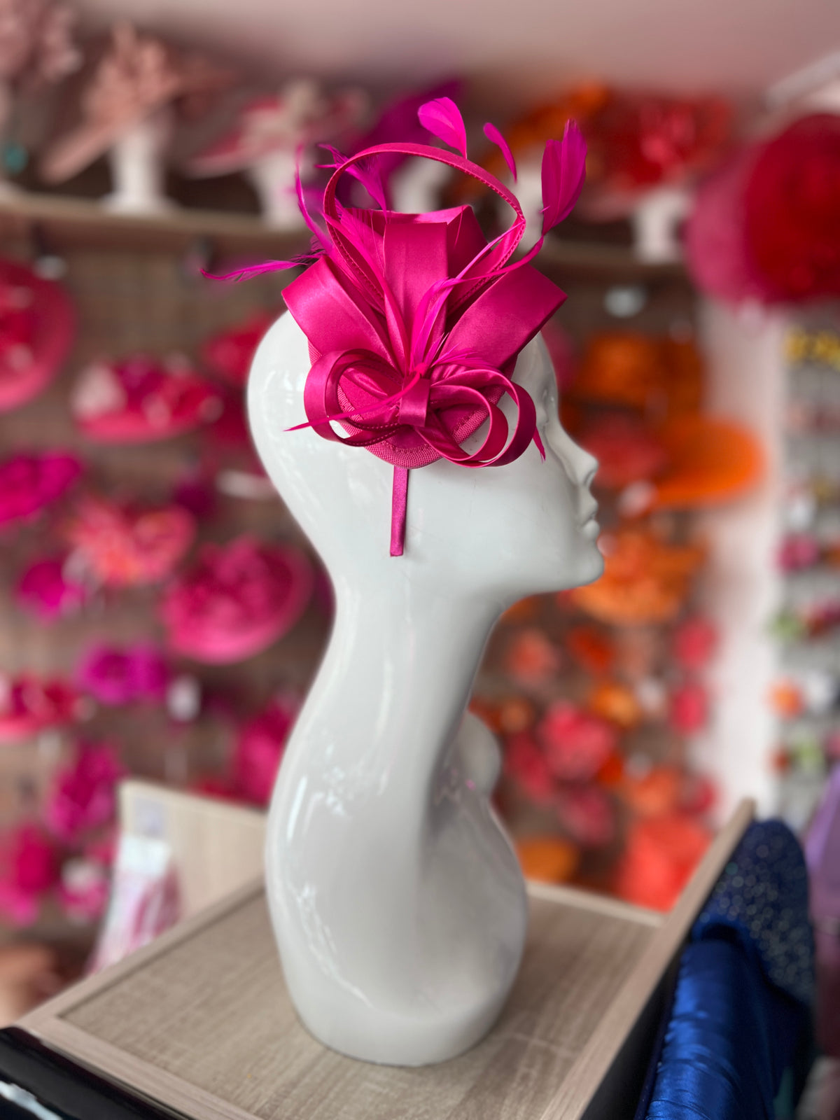 Fuchsia Fascinator Headband With Looped Satin &amp; Feathers