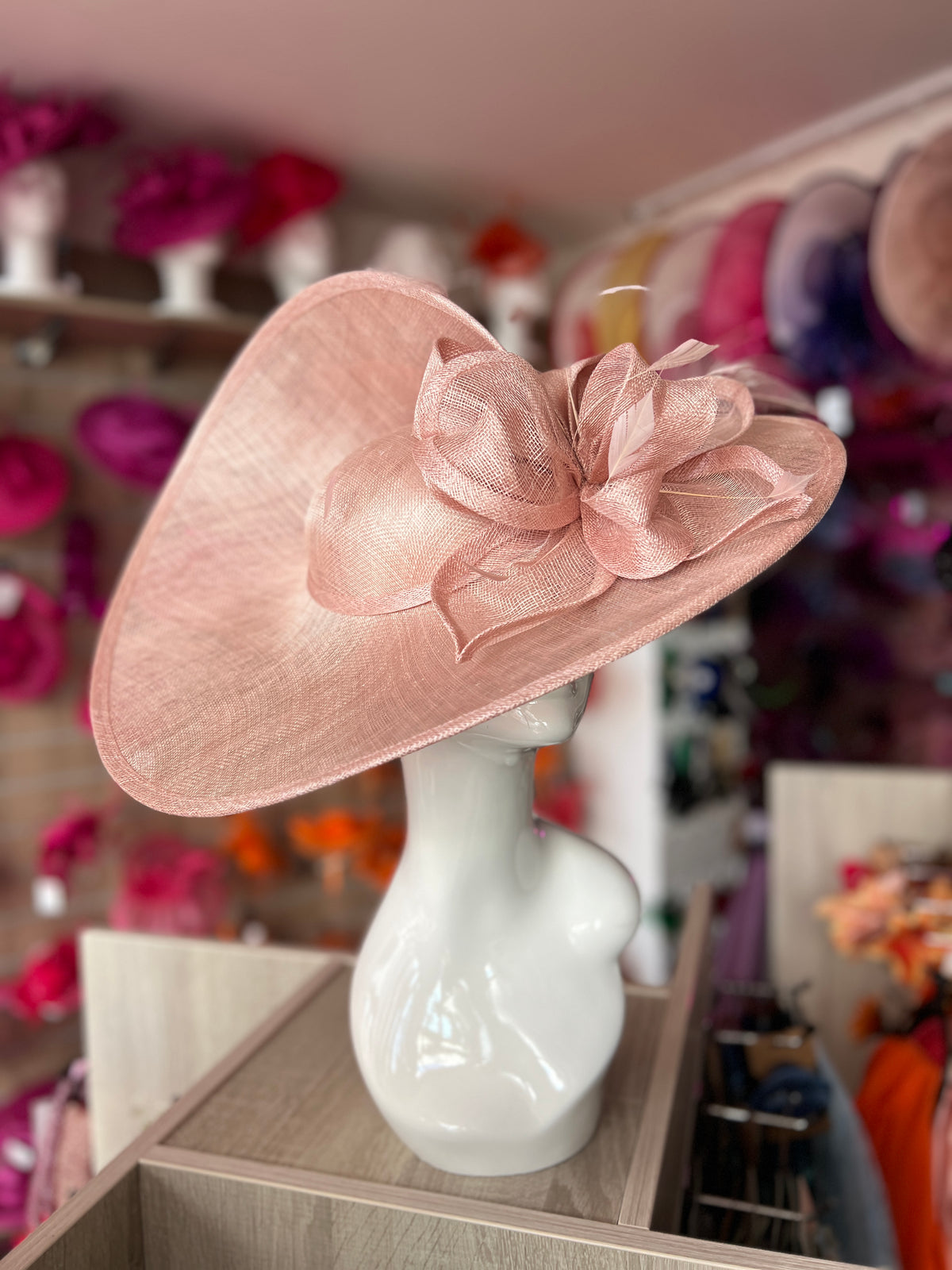 Deluxe Large Blush Hatinator with Split Brim &amp; Feathers (Copy)