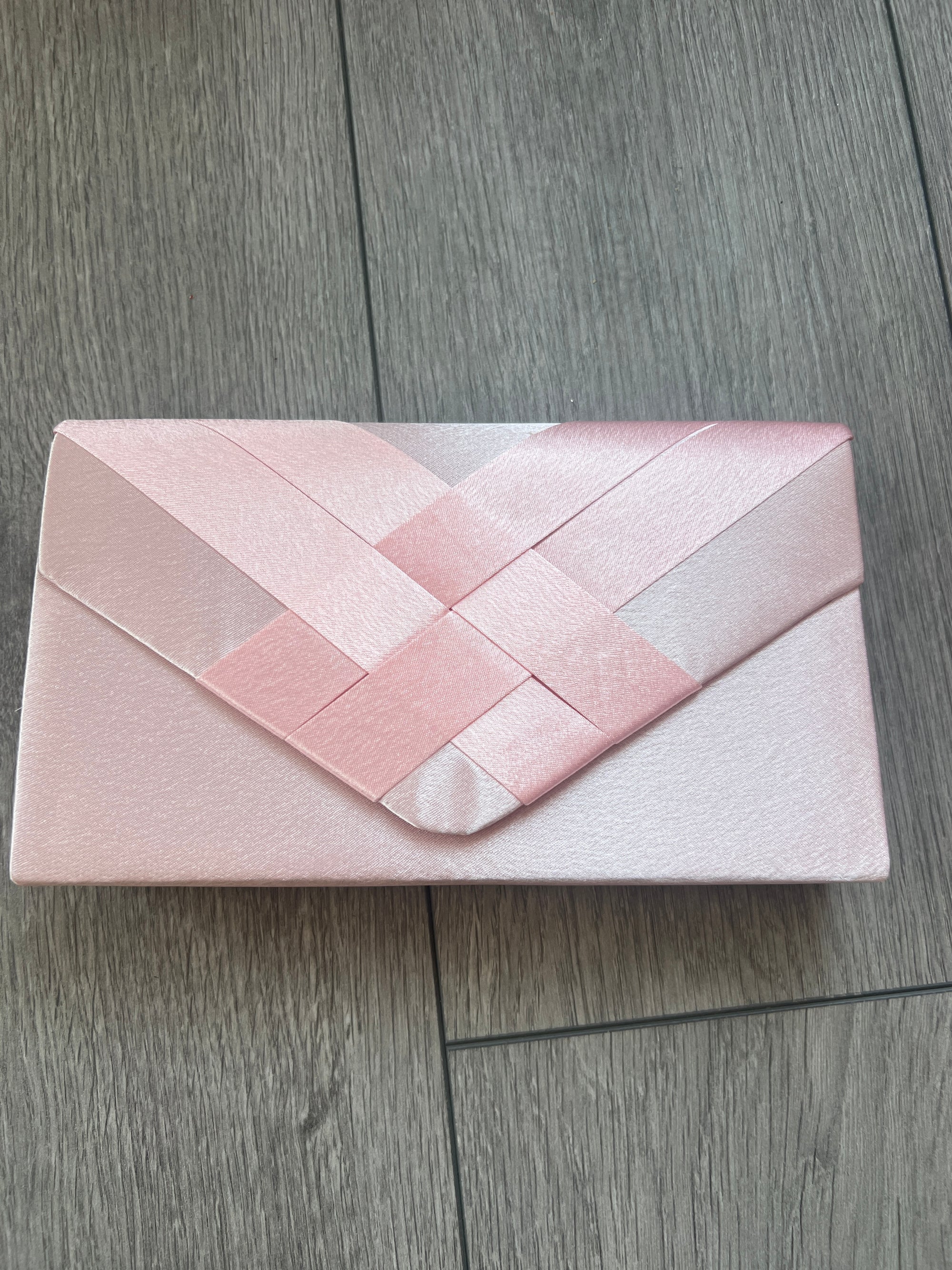 Baby Pink Satin Pleated Envelope Clutch Bag