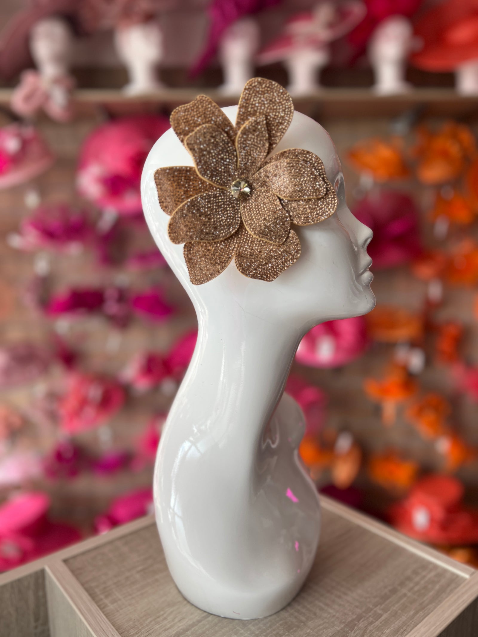Large Gold Diamante Flower Hair Clip