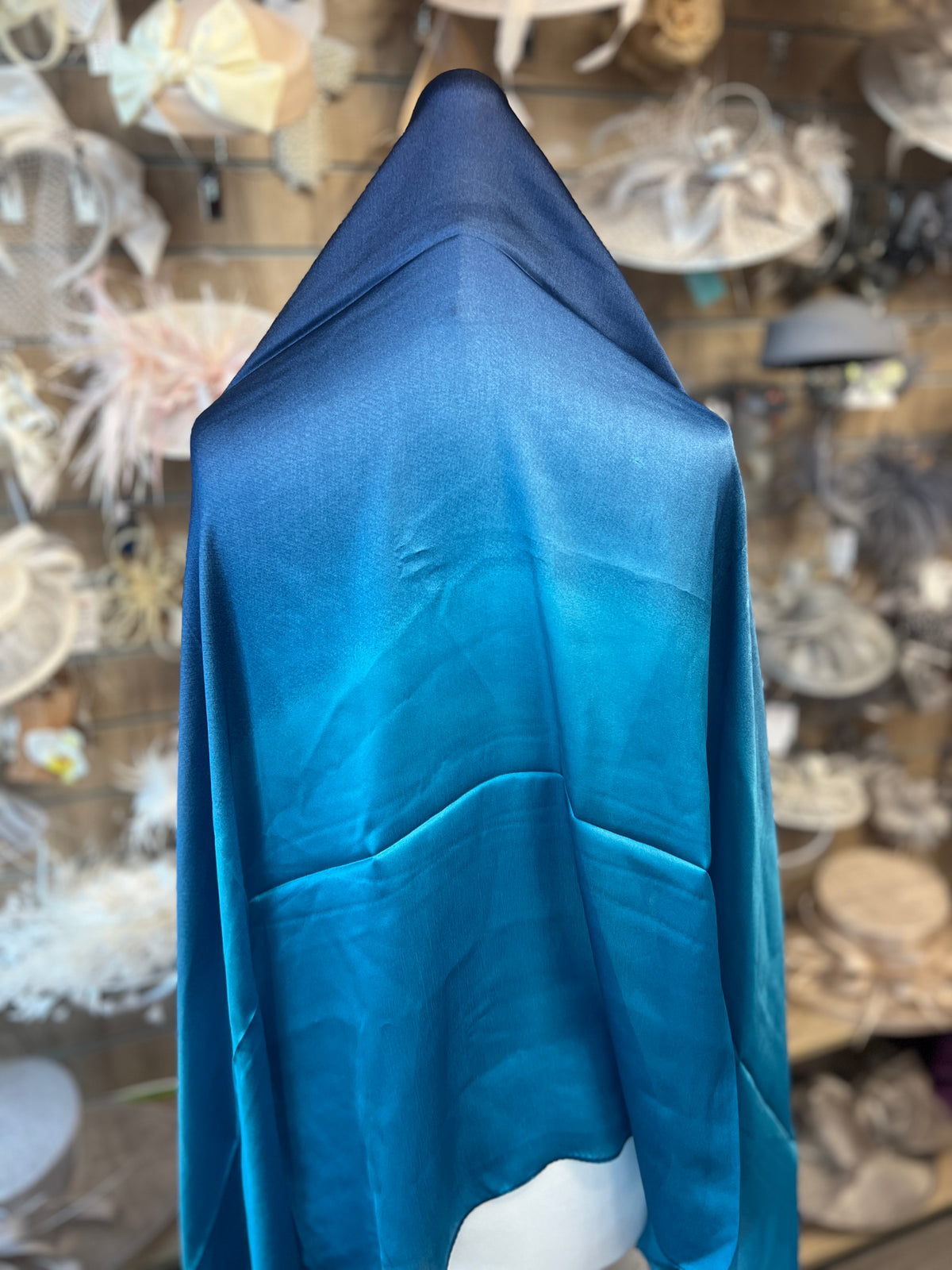 Turquoise &amp; Navy Blue Ombre Silk Scarf
