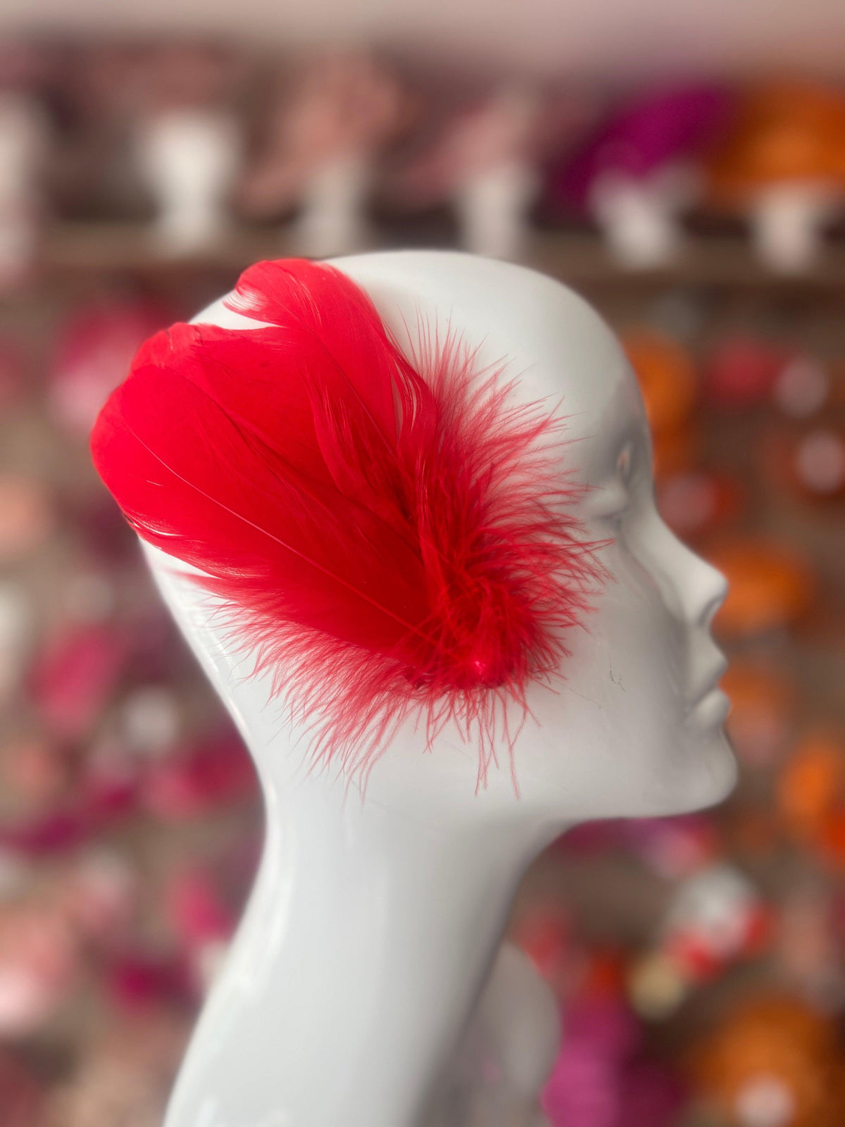 Red Fascinator Hair Clip With Feathers &amp; Pearl