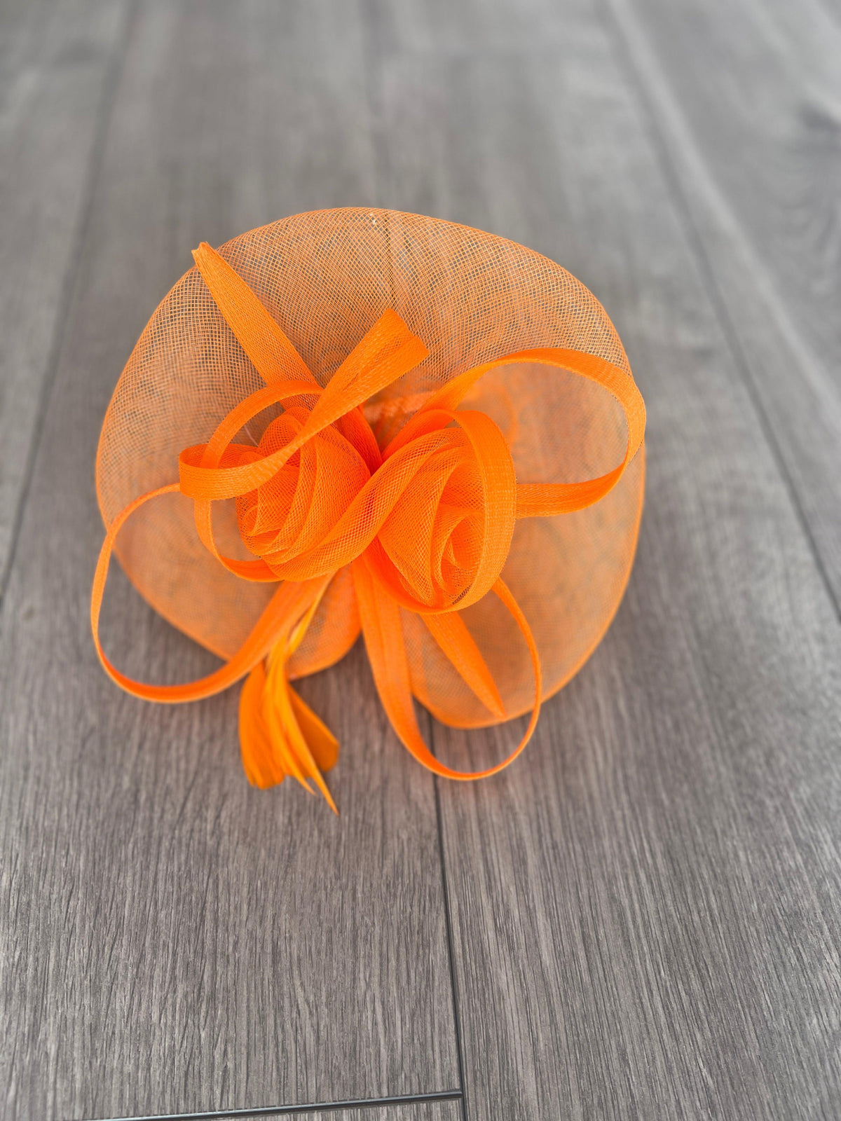 Orange Crinoline Saucer Fascinator With Loops &amp; Feathers
