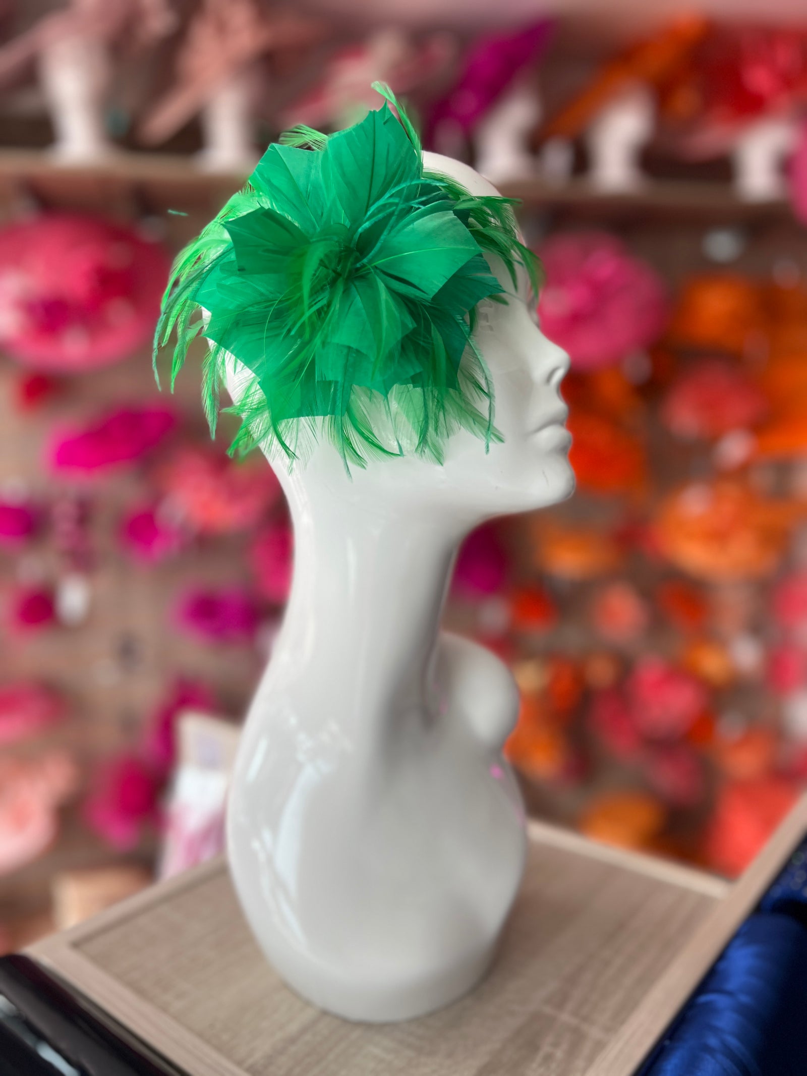 Wispy Feather Emerald Green Fascinator on Hair Clip