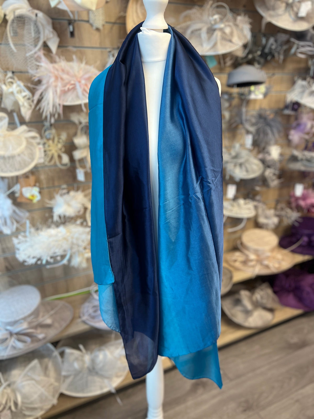 Turquoise &amp; Navy Blue Ombre Silk Scarf
