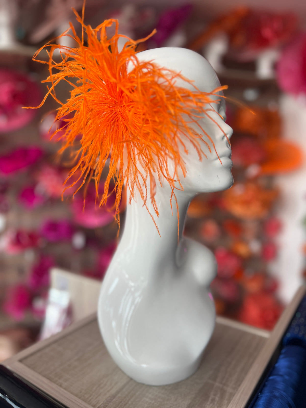 Orange Wispy Feather  Fascinator Hair Clip
