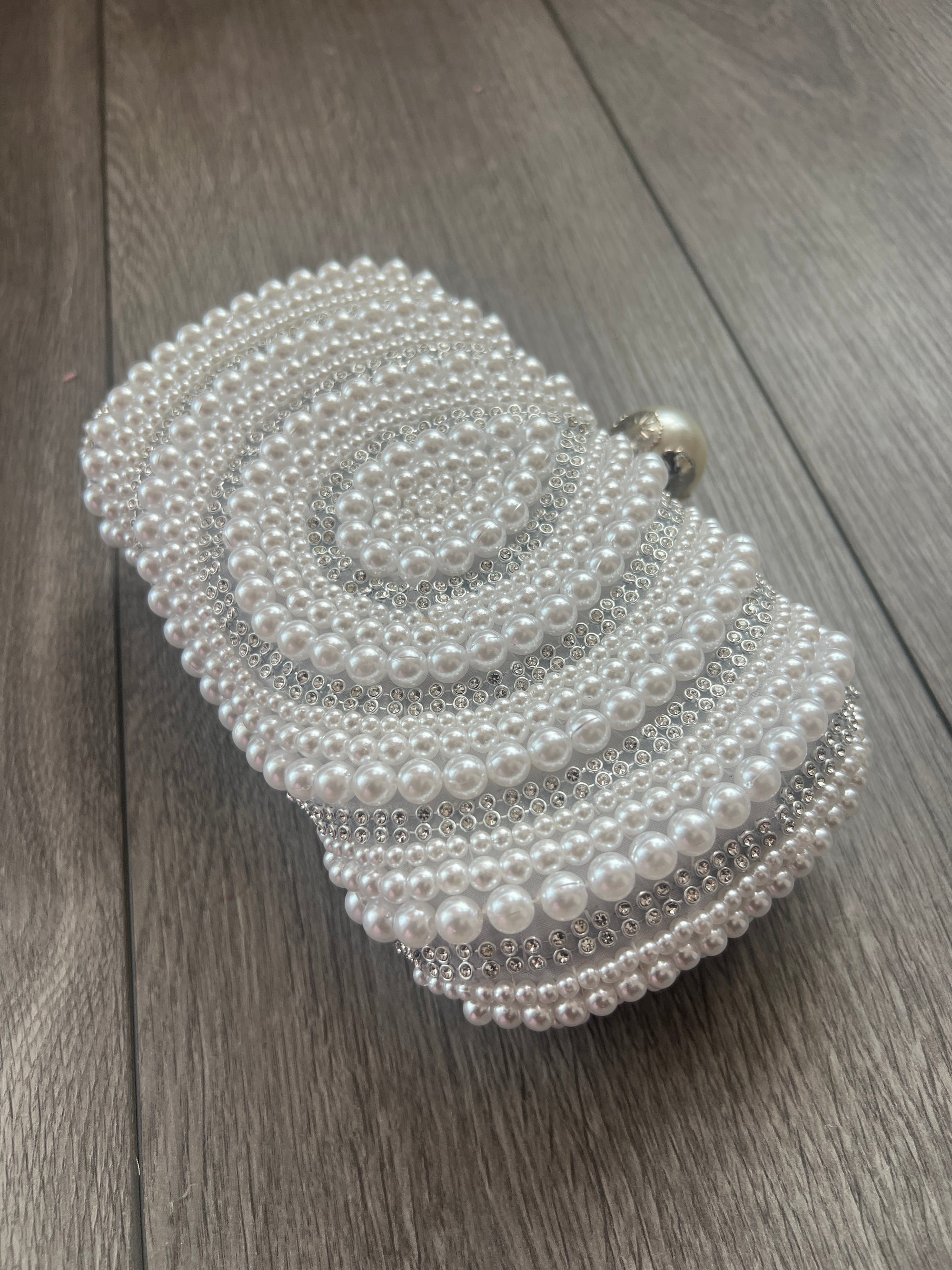Vintage Deco Pearl Beaded Diamante Clutch Bag - White