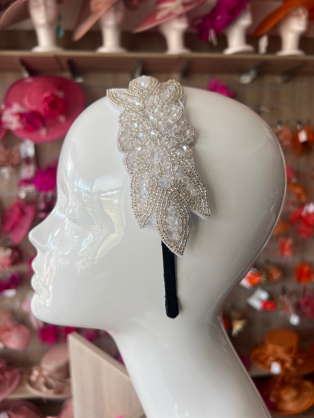 Vintage 1920's White Leaf Beaded Headband