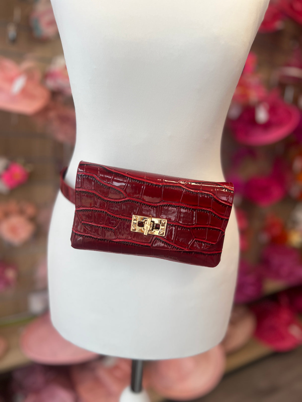 Red Mini Crocodile Embossed Belt Bag