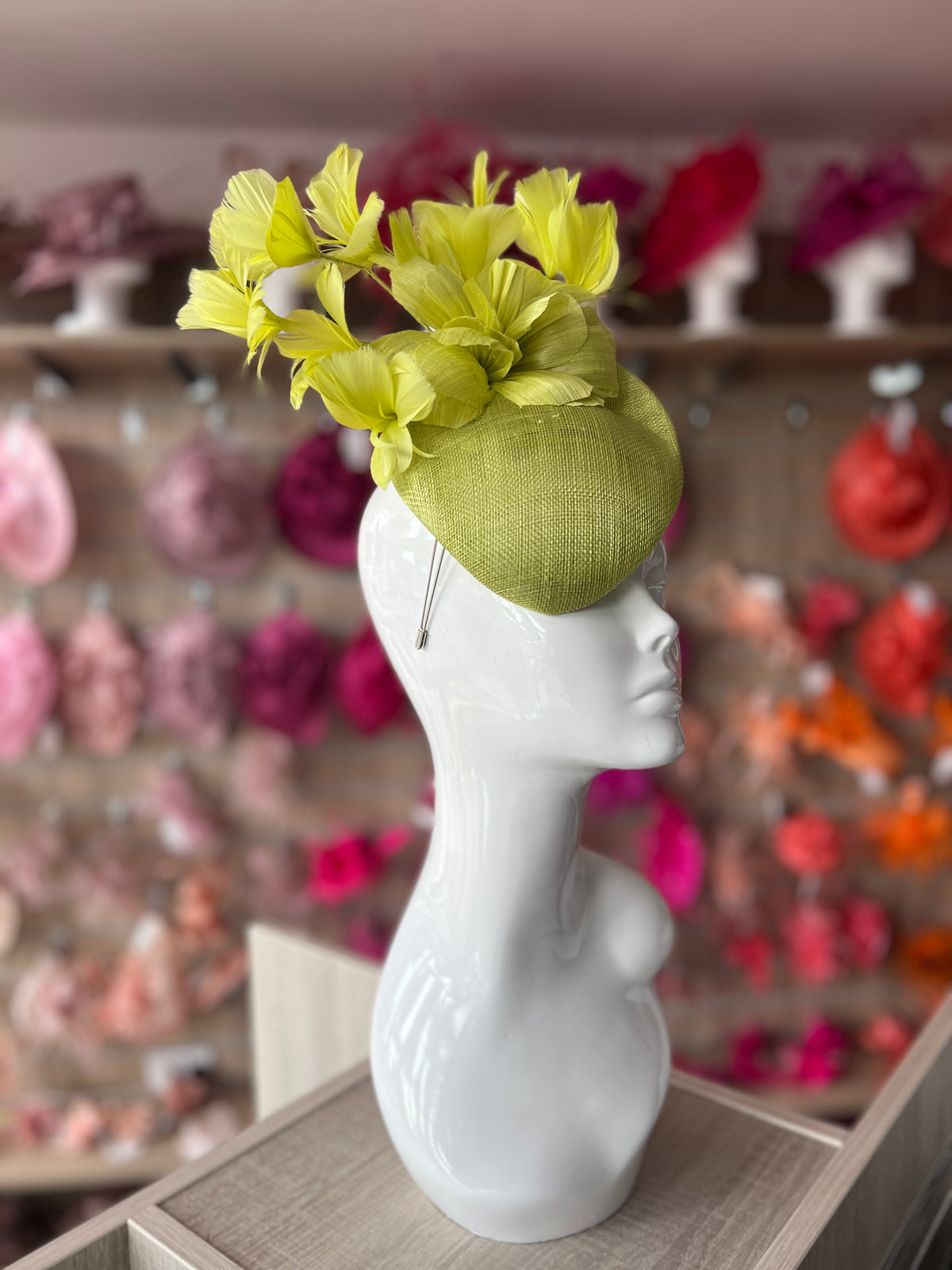Contoured Lime Pillbox Fascinator Hat