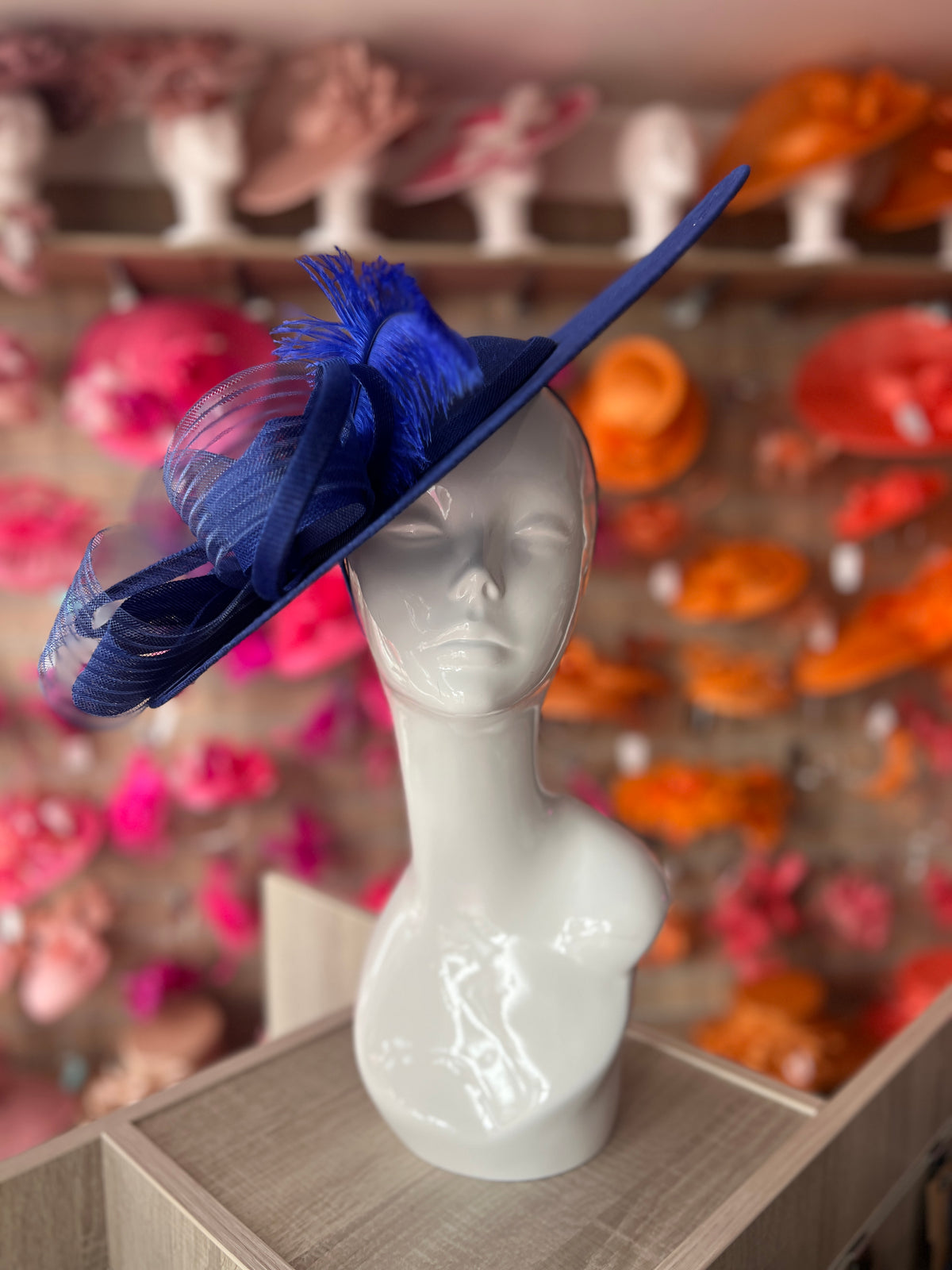 Royal Blue Saucer Hatinator With Feather &amp; Loops